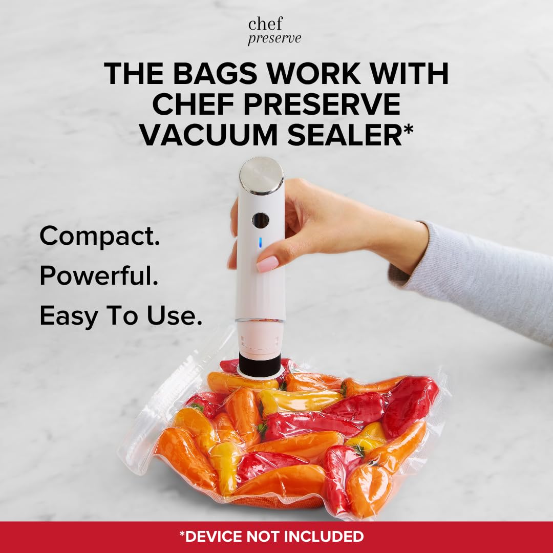 Chef Preserve Reusable Vacuum Sealer Bags for Food - 30 BPA-Free Large (12 x 13 in) Food Storage Bags, Freezer, Microwave - Odor-Resistant, Leak-Proof - Compatible with Chef Preserve Vacuum Sealers