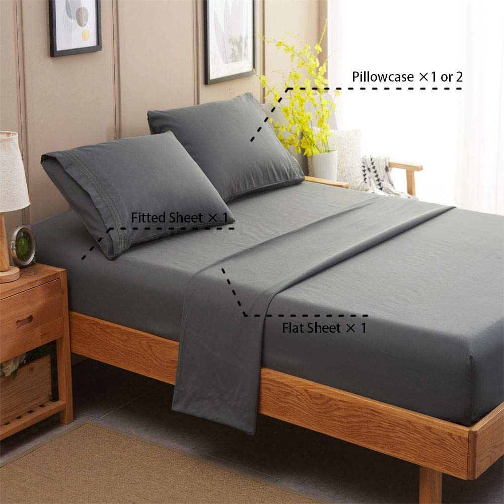 SONORO KATE Bed Sheet Set Super Soft Microfiber 1800 Thread Count Luxury Egyptian Sheets 16-Inch Deep Pocket Wrinkle and Hypoallergenic-4 Piece(Queen Dark Grey)