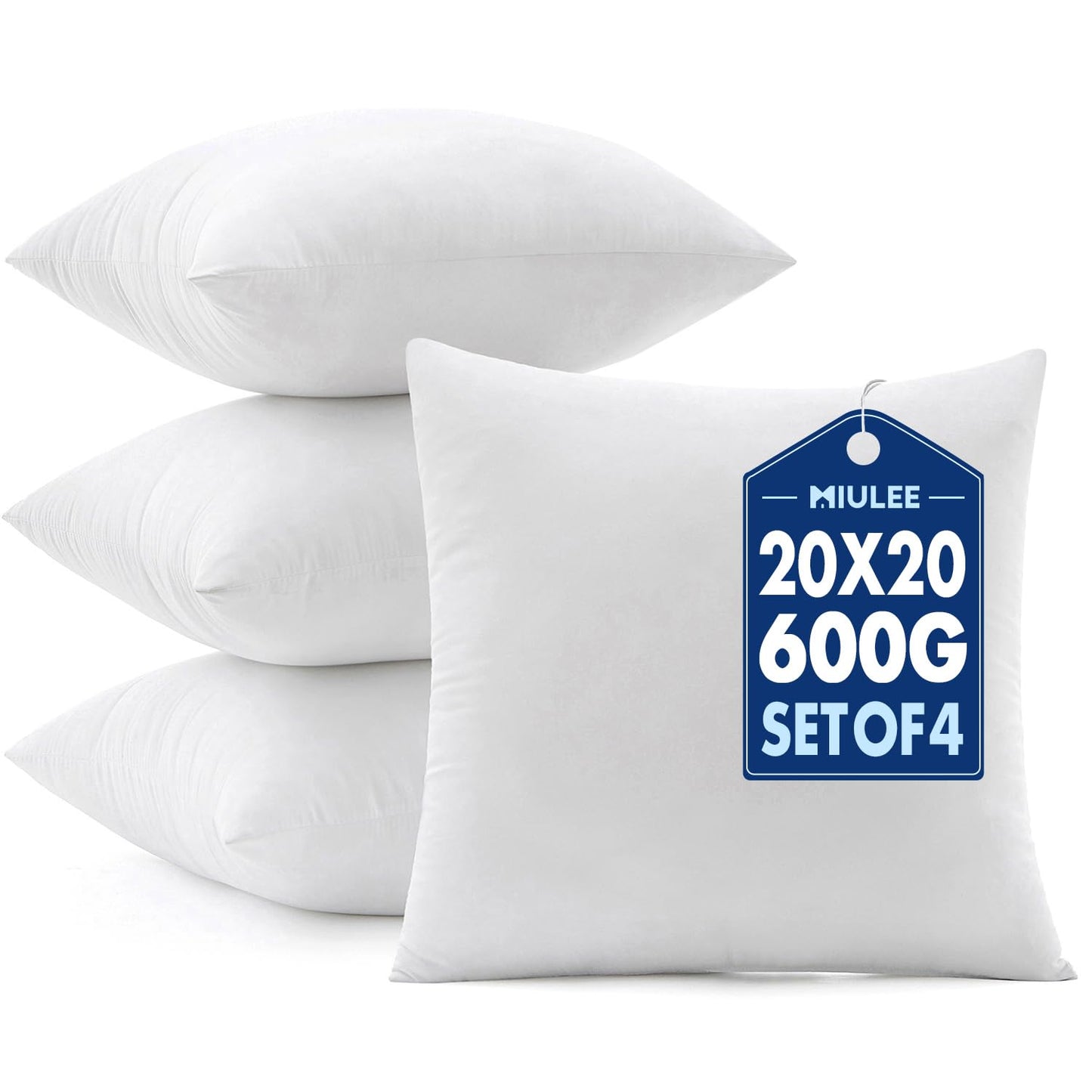 MIULEE Pillows Inserts, Pack of 4 20x20 Inch 100% Virgin Microfiber Filling Throw Pillows for Bed Couch Sofa