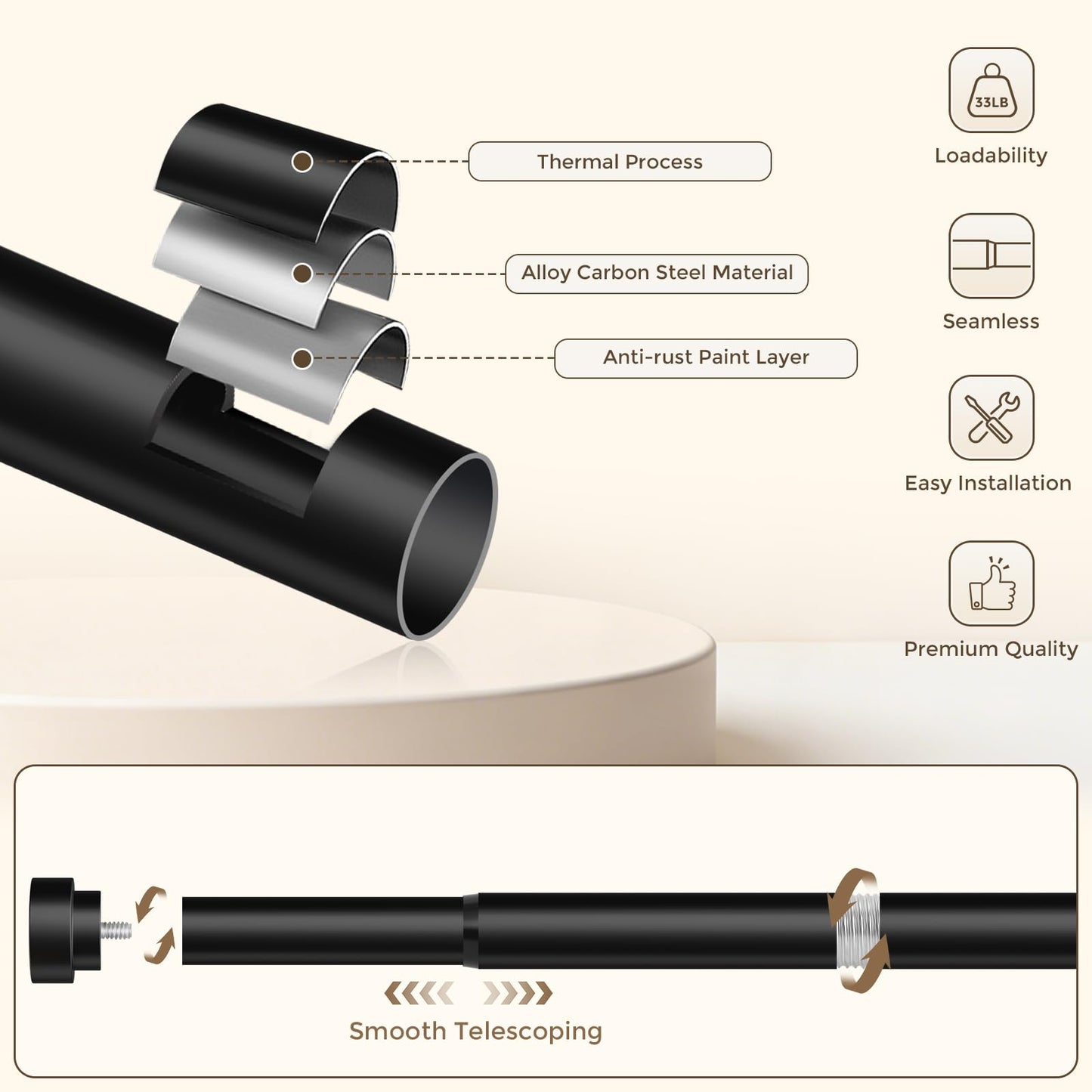 Extra Long Curtain Rods 120 to 170 Inch(10-14ft),1Inch Black Adjustable Extra Long Curtain Rod,Heavy Duty Decorative Window Curtains Rods for Bedroom