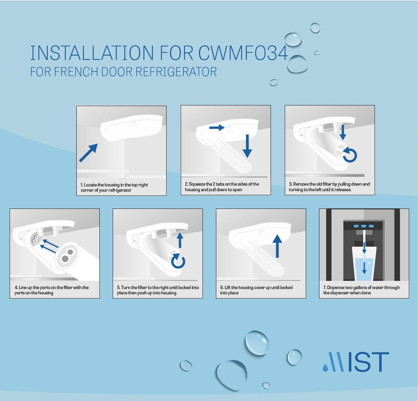 Mist XWF Water Filter Replacement for GE, Refrigerator Water Filter compatible with GWE19JSLSS, WR17X30702, GBE21, GDE21, GDE25, GFE24 (Not XWFE) GE XWF (3 pack)
