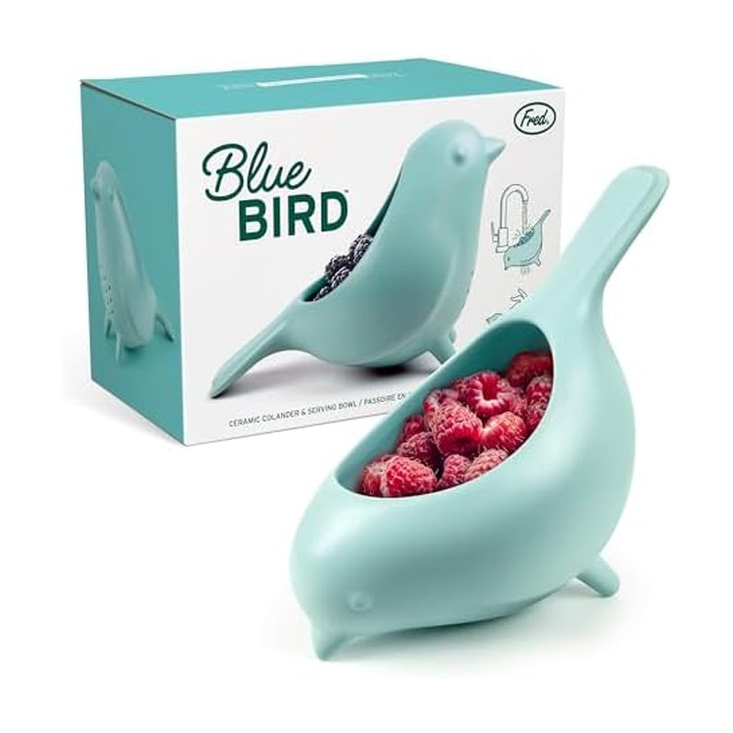 Genuine Fred BLUE BIRD Ceramic Colander, Charming, Unique Design, Berry Colander, Fun Kitchen Gadget