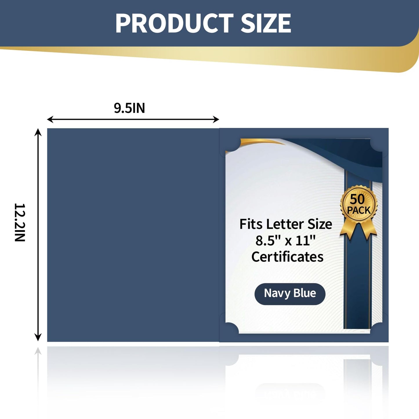 Binditek 50 Pack Certificate Holders, 350GSM Navy Blue Certificate Covers with Gold Foil Border, Diploma Folders for 8.5 x 11 Certificates, Awards, Graduation, School and Office Use