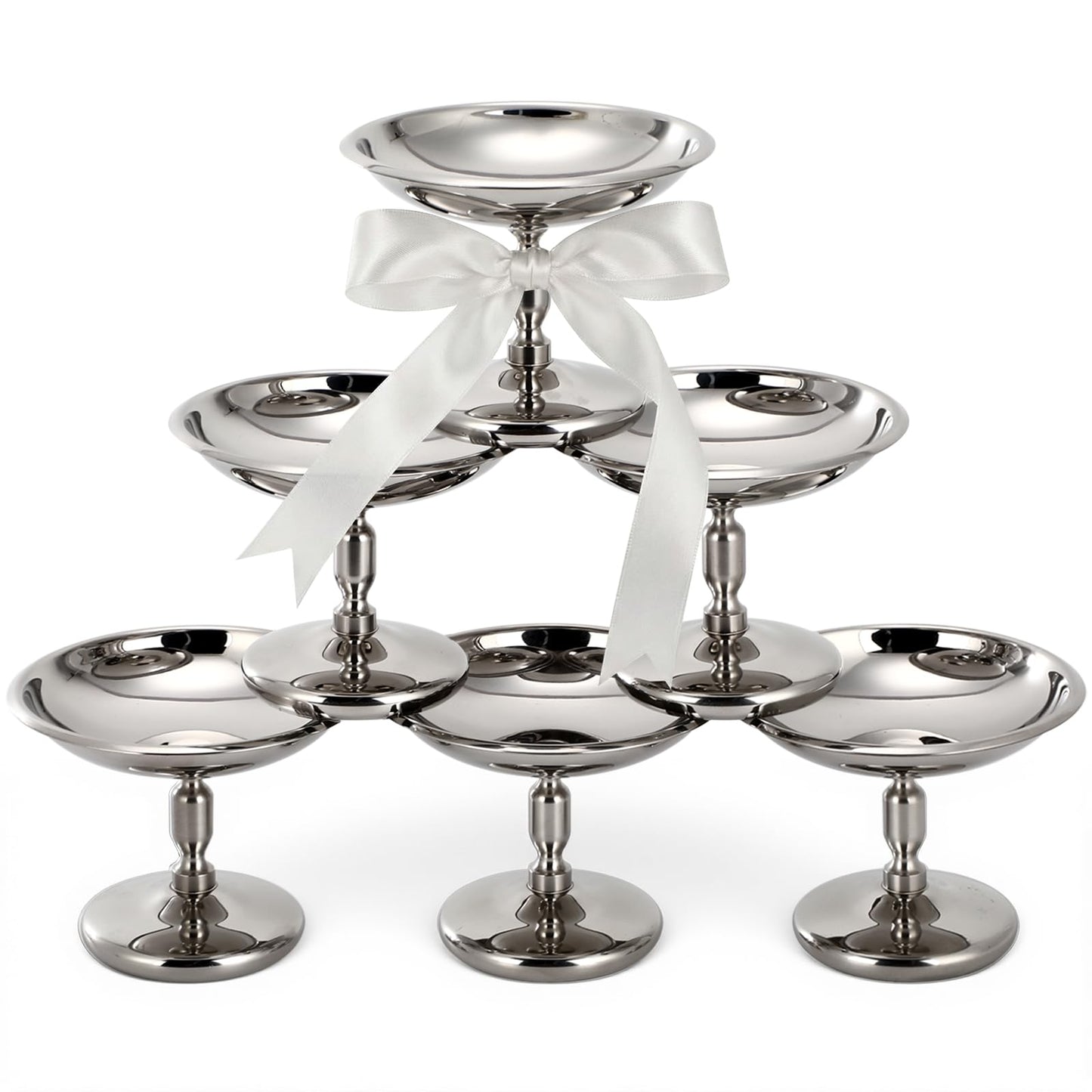 Ferrochef 6 Pcs Mini Stainless Steel Ice Cream Bowls Vintage Silver Serving Pudding Dessert Cup Sauce Bowls Metal Round Footed Yogurt Snack Candy Cups for Mousse Fruit Salad Cake Wedding Party Favor