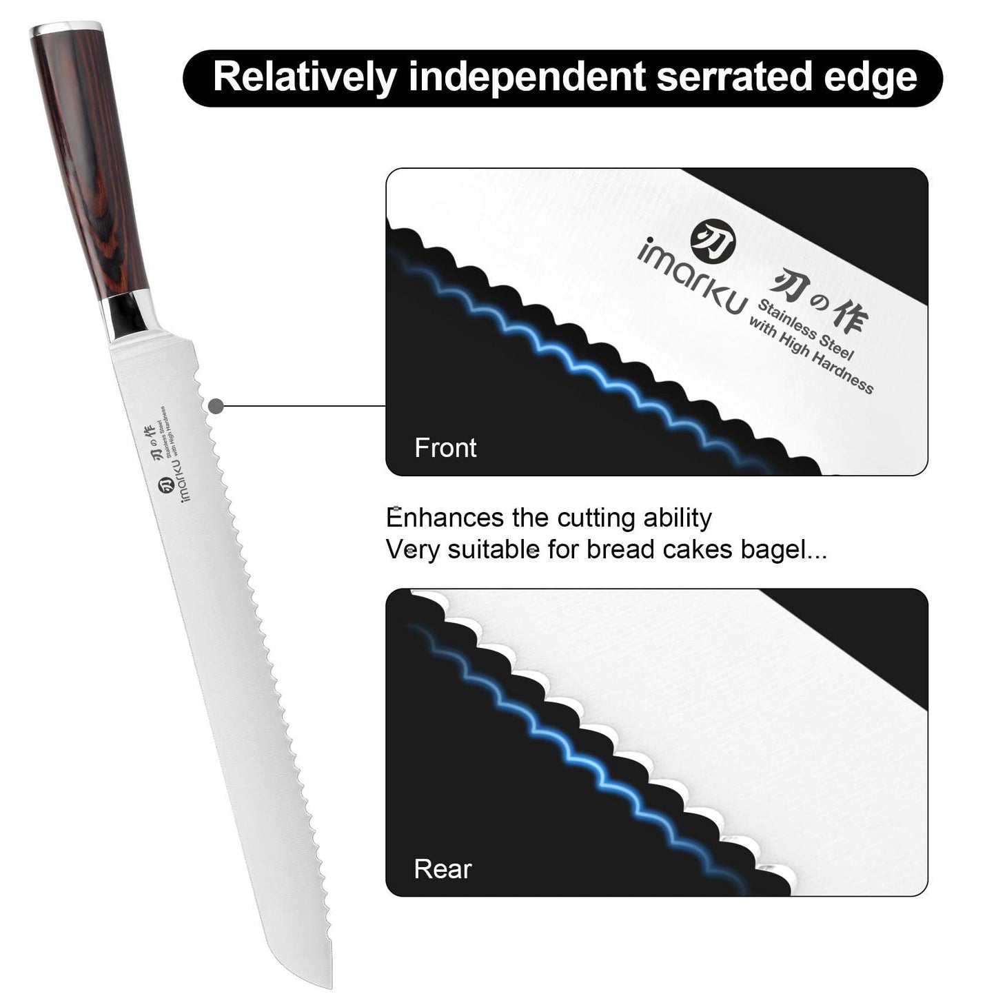 imarku Bread Knife, German High Carbon Stainless Steel Professional Grade Bread Slicing Knife, 10-Inch Serrated Edge Cake Knife, Bread Cutter for Homemade Crusty Bread, Fathers Day
