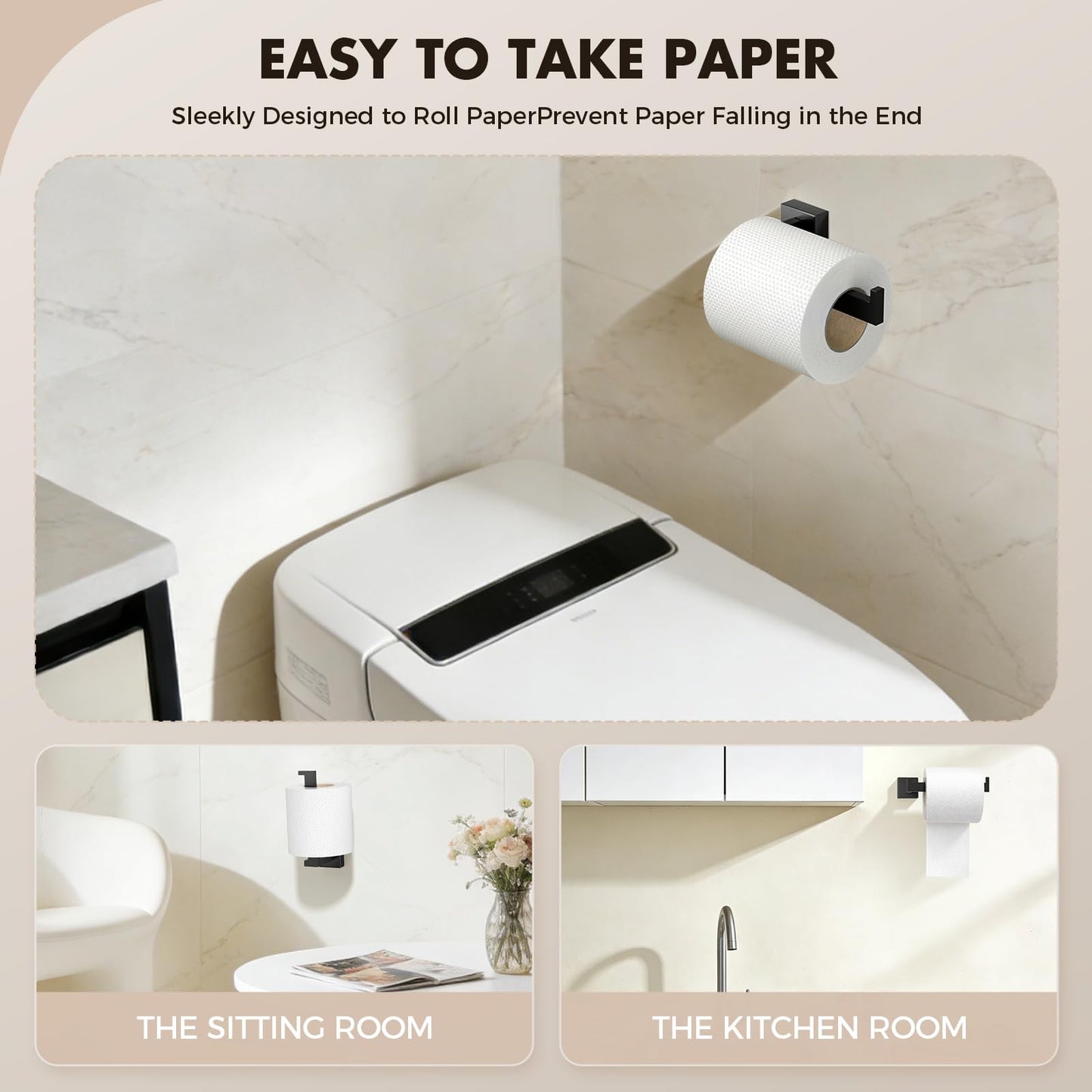 Bathroom Accessories Towel Bar Set: 10 Pieces Matte Black Bathroom Hardware Square SUS304 Stainless Steel - Wall Mounted Towel Rack&Toilet Paper Holder&Towel Ring and Towel Hook