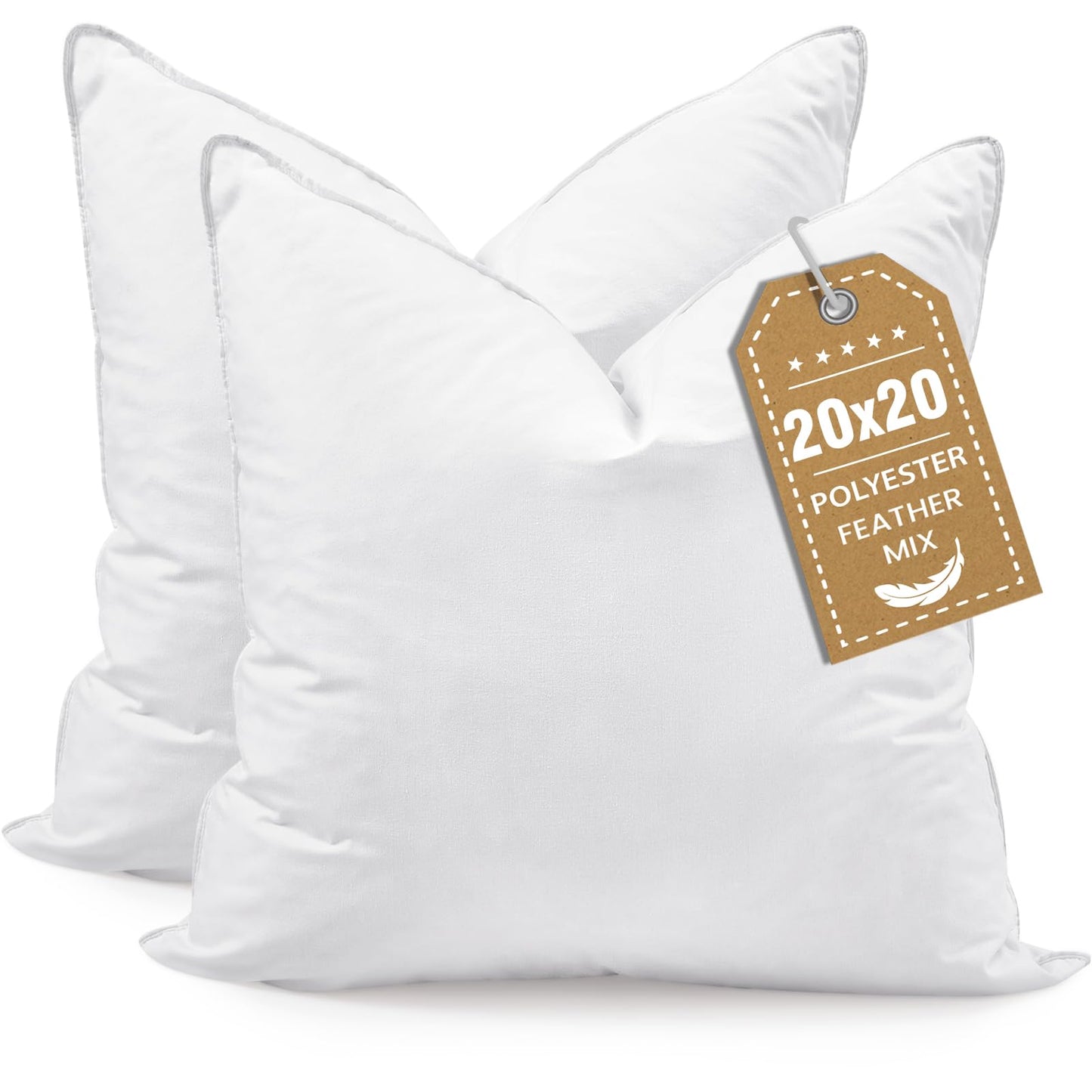 BHZ Throw Pillows 20x20 Euro Pillow Inserts Set of 2, Down Feather Alternative Pillow Inserts, Decorative Soft Large Square White Throw Pillows Insert for Couch Bed Dorm Sofa with Breathable Cover