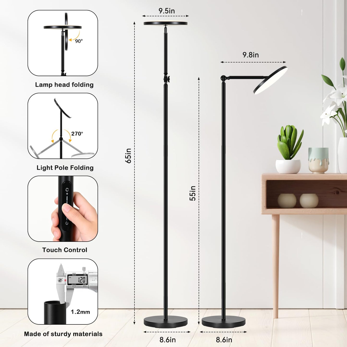 Lsoppn Sky Floor Lamps for Living Room, 30W/3000LM Super Bright LED Torchiere Lamp, Remote Control Stepless Dimmable Tall Standing Lamp, Modern 6ft Floor Lamp for Bedroom, Office