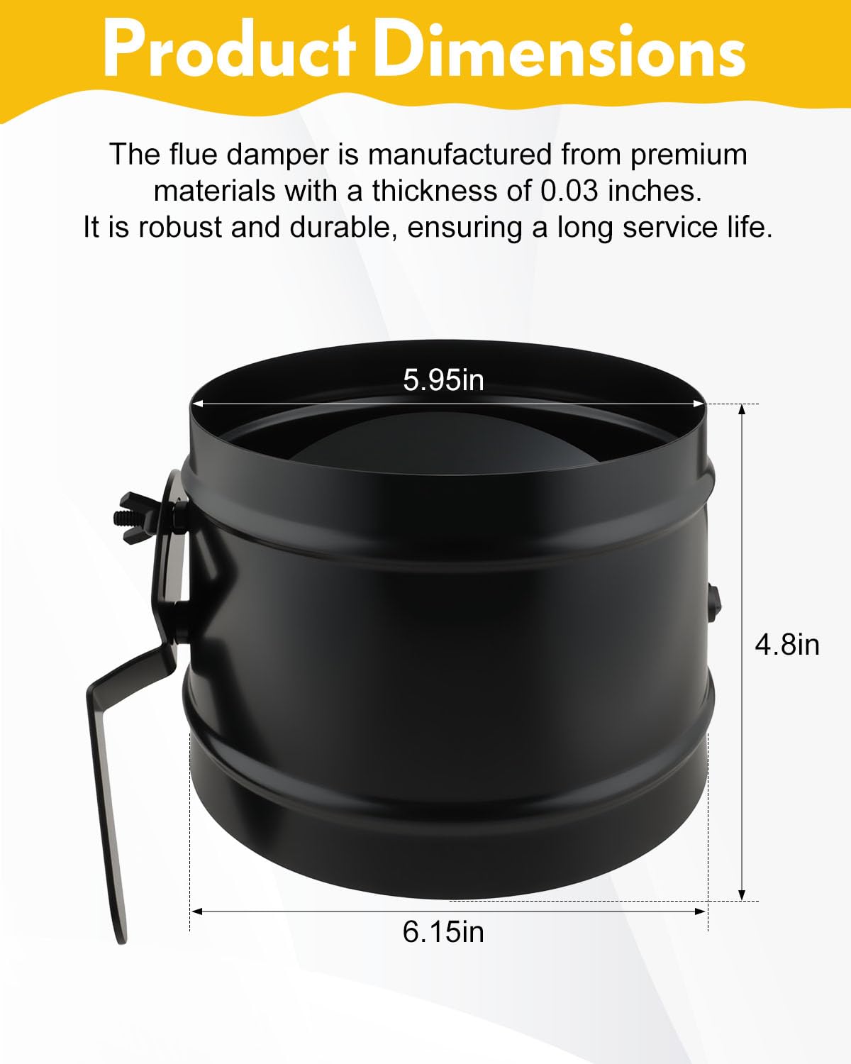 MUZIK 6 Inch Stove Pipe Damper, Air Insulated Stainless Steel Damper to Improve Thermal Efficiency, Reduces Heat Loss & Prevents Cold Drafts, Stove Top Connecting Adapter (Black)