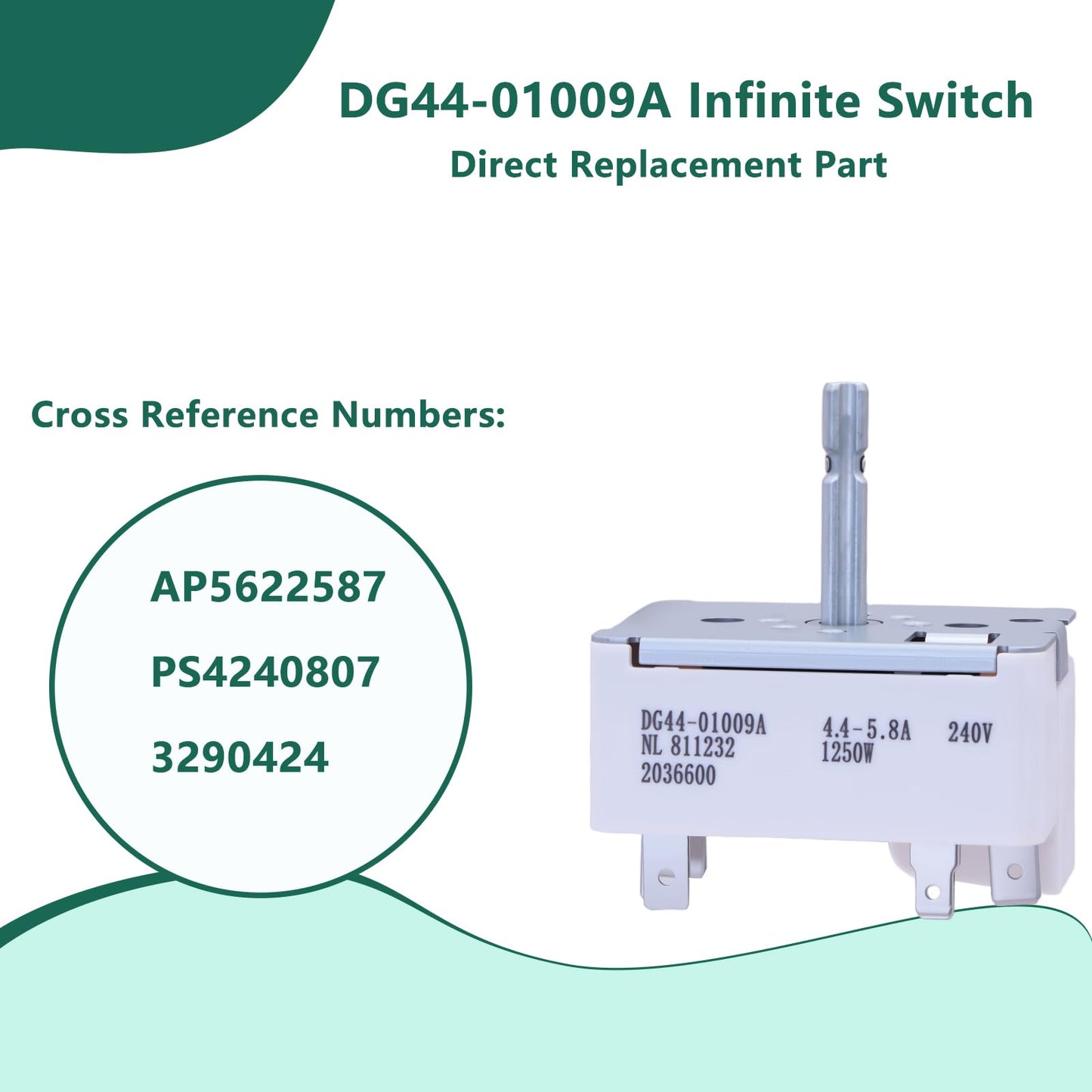 PAVIDANKER DG44-01009A Surface Element Burner Switch, Infinite Heat Control Replacement for Samsung Electric Range, Replaces AP5622587 PS4240807 3290424