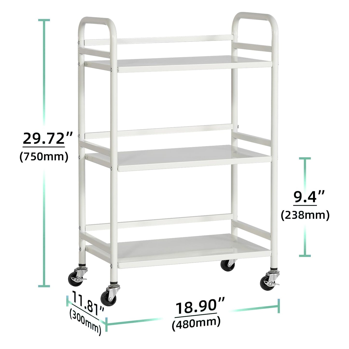 DCLRN 3 Tier Rolling Cart,Storage Organizer Cart,Multifunctional Storage Shelves,Rolling Metal Organization Cart with Handle and Lockable Wheels,for Home,Office,Kitchen,Bathroom(White)