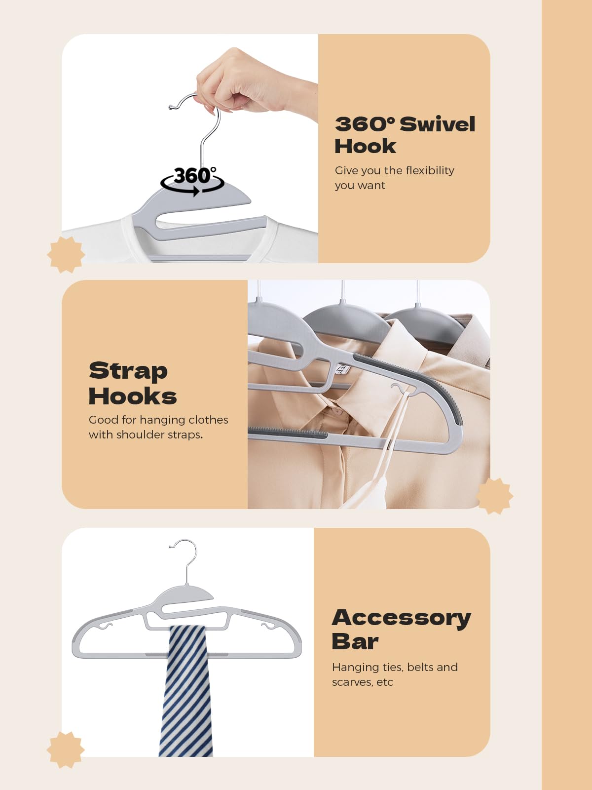 HOUSE DAY Grey Plastic Hangers 50 Pack, Slim Space Saving, Non Slip Hangers with Rubber Pads, Sturdy Heavy Duty Coat Hanger for Closet, S-Shaped Clothes Hanger for Shirt, Suit, Pant, Skirt