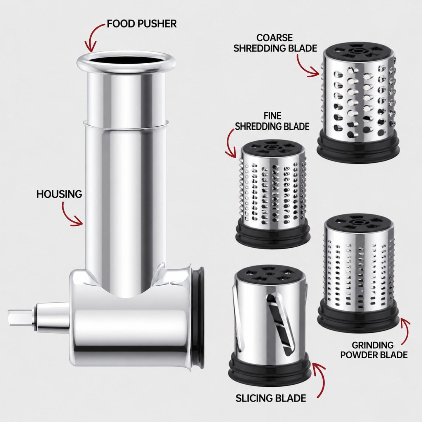 Stainless Steel Slicer Shredder Attachment for Kitchenaid Stand Mixer,kitchen aid cheese grater,Salad Maker,Dishwasher Safe with 4 Blades by Kitchwiyte