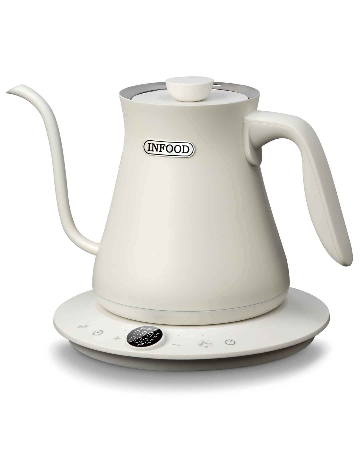 INFOOD 0.8L Gooseneck Electric Kettle, Precise Temperature Control for Pour Over Coffee & Tea, 1200W Fast Boiling Water, Auto Shut Off, Scheduling, Stainless Steel, White