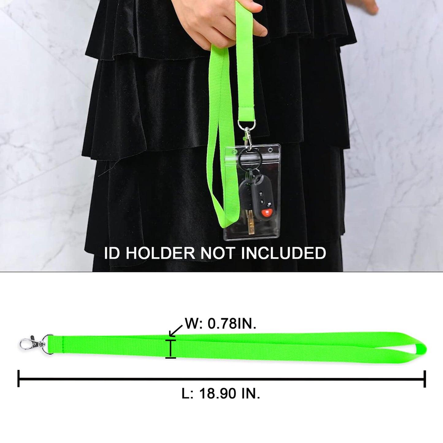 CANWELUX 100 Pack Bright Neon Green Lanyard for ID Badges (NO Holder), Cruise Fluorescent Lanyard with ID Holder for Men, Women, Teens, School
