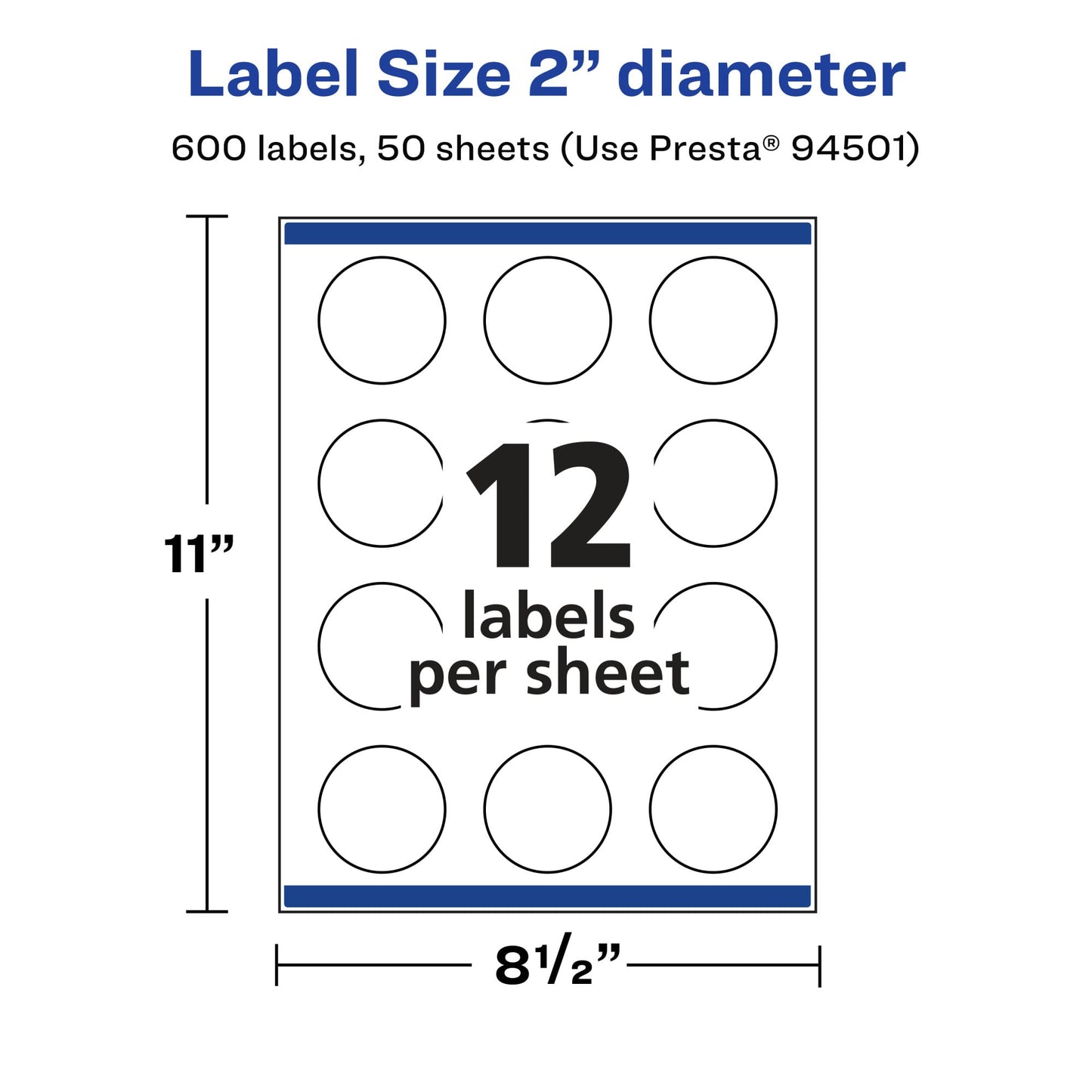 Avery Printable Durable White Round Labels, Sure Feed Technology, 2" Diameter, Print-to-the-Edge, Waterproof Labels, Laser & Pigment-Based Inkjet Compatible, 600 Total