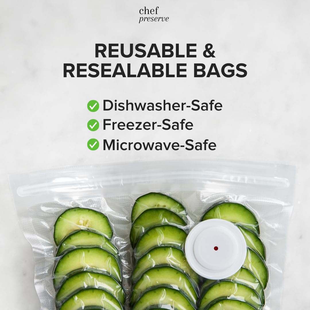 Chef Preserve Reusable Vacuum Sealer Bags for Food - 30 BPA-Free Large (12 x 13 in) Food Storage Bags, Freezer, Microwave - Odor-Resistant, Leak-Proof - Compatible with Chef Preserve Vacuum Sealers