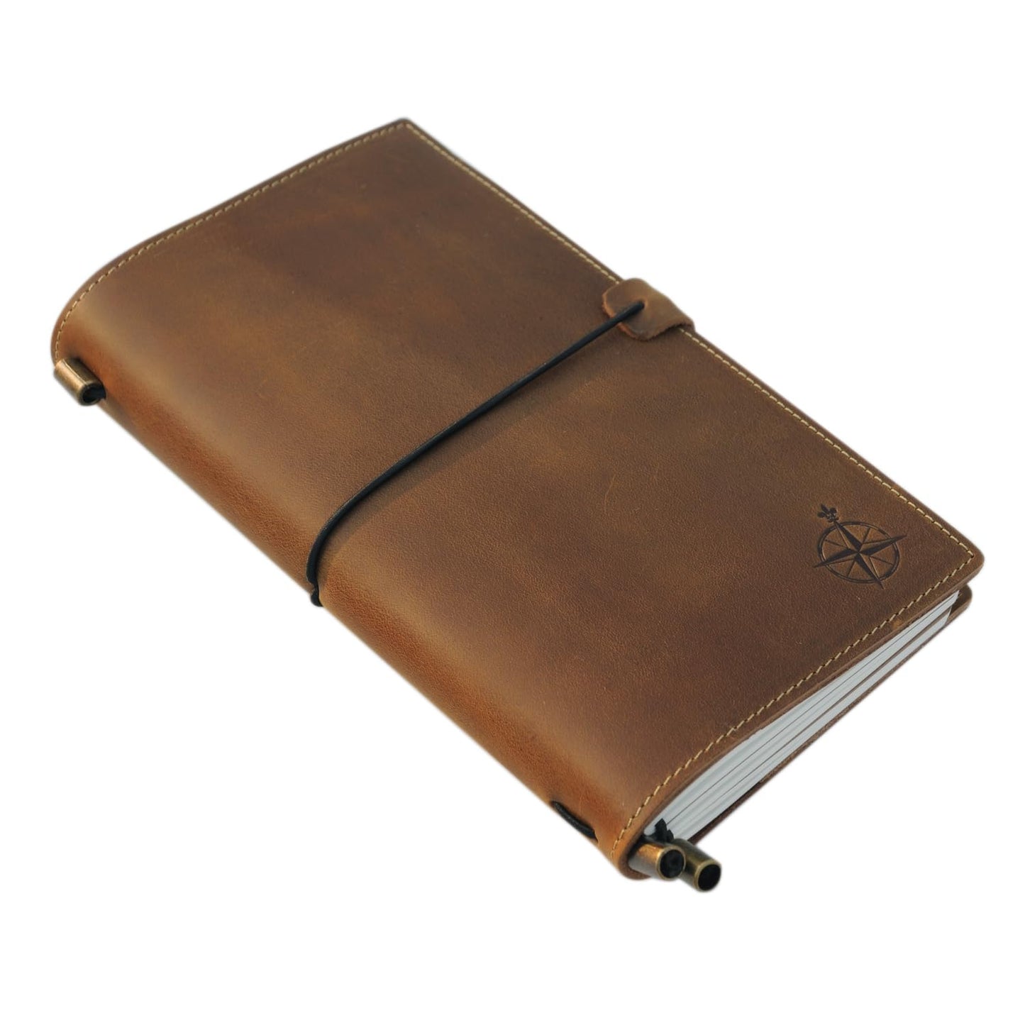 WANDERINGS Regular Size Travelers Notebook with Pockets - 4.5" x 8.5" (11.5 x 22cm) - Refillable Travelers Journal -Leather Journal, Includes 100 GSM Blank Inserts