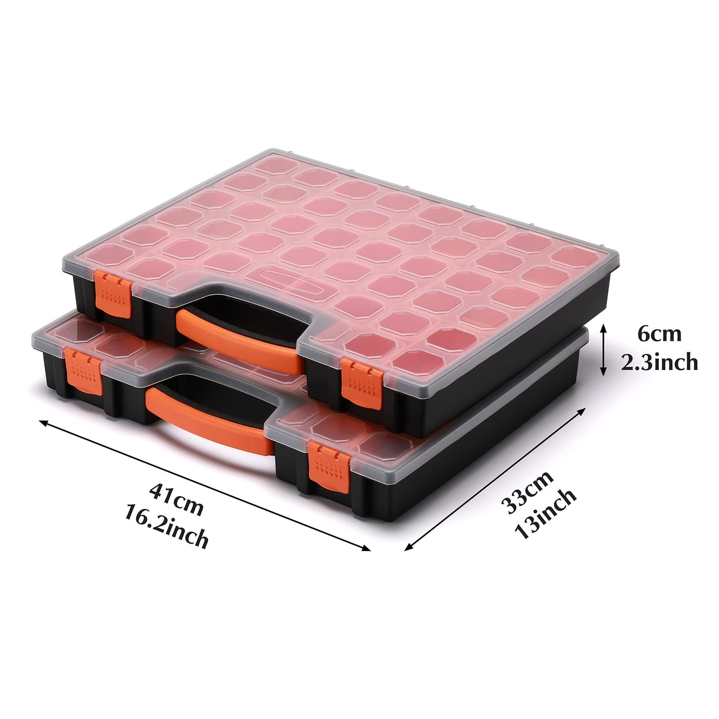 EMENTOL 2PCS Multi-Purpose Portable Organizer Box Set with 44-Removable Compartments, 2 Pieces Professional Boxes with Dimension 16.2"L*13"W*2.3"H