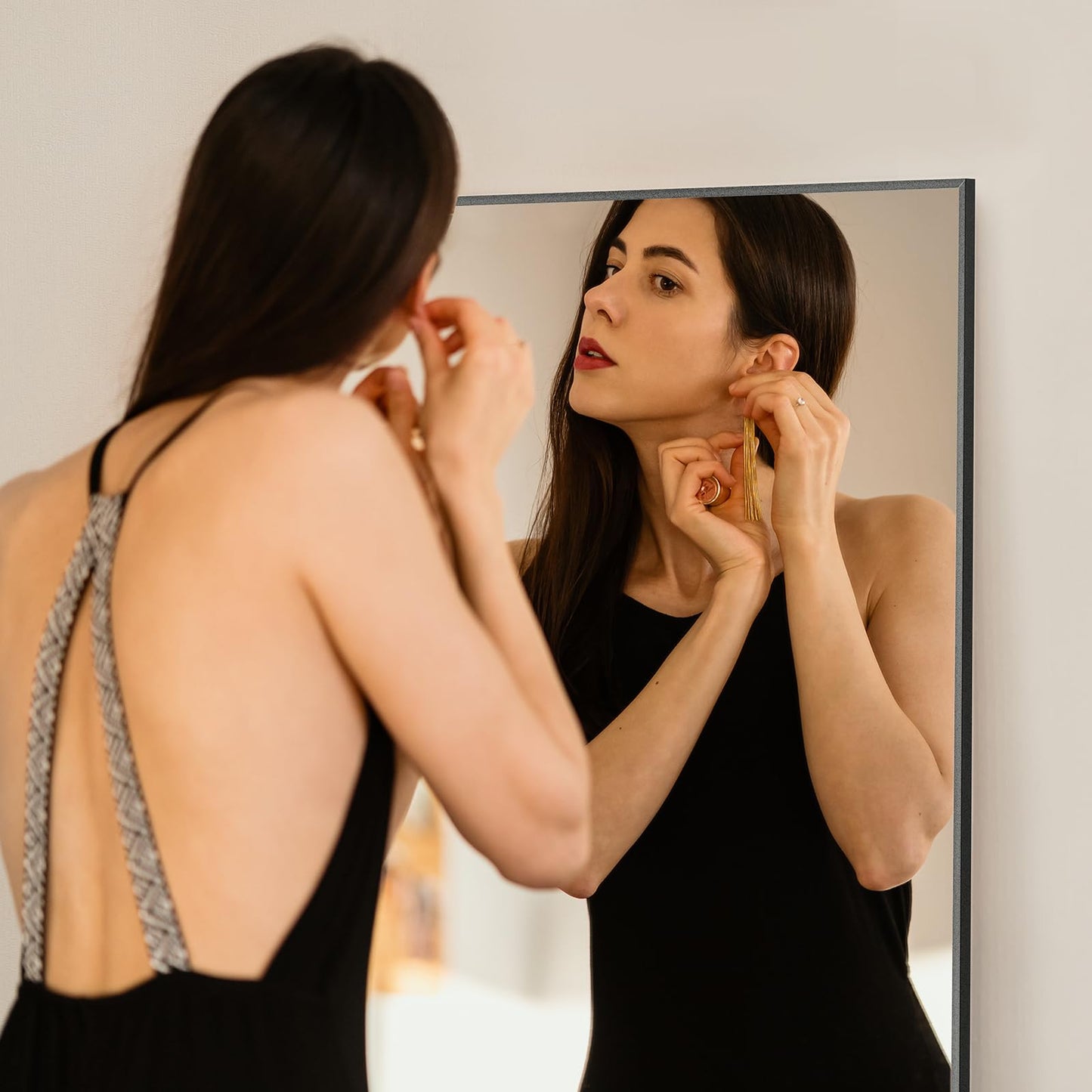 Aidoly Mirror Full Length, Upgraded 16"x59" Body Wall Mirrors with Shatter-Proof Glass, Floor Standing, Hanging or Leaning, Tall Mirror with Stand Aluminum Alloy Frame for Bedroom, Black