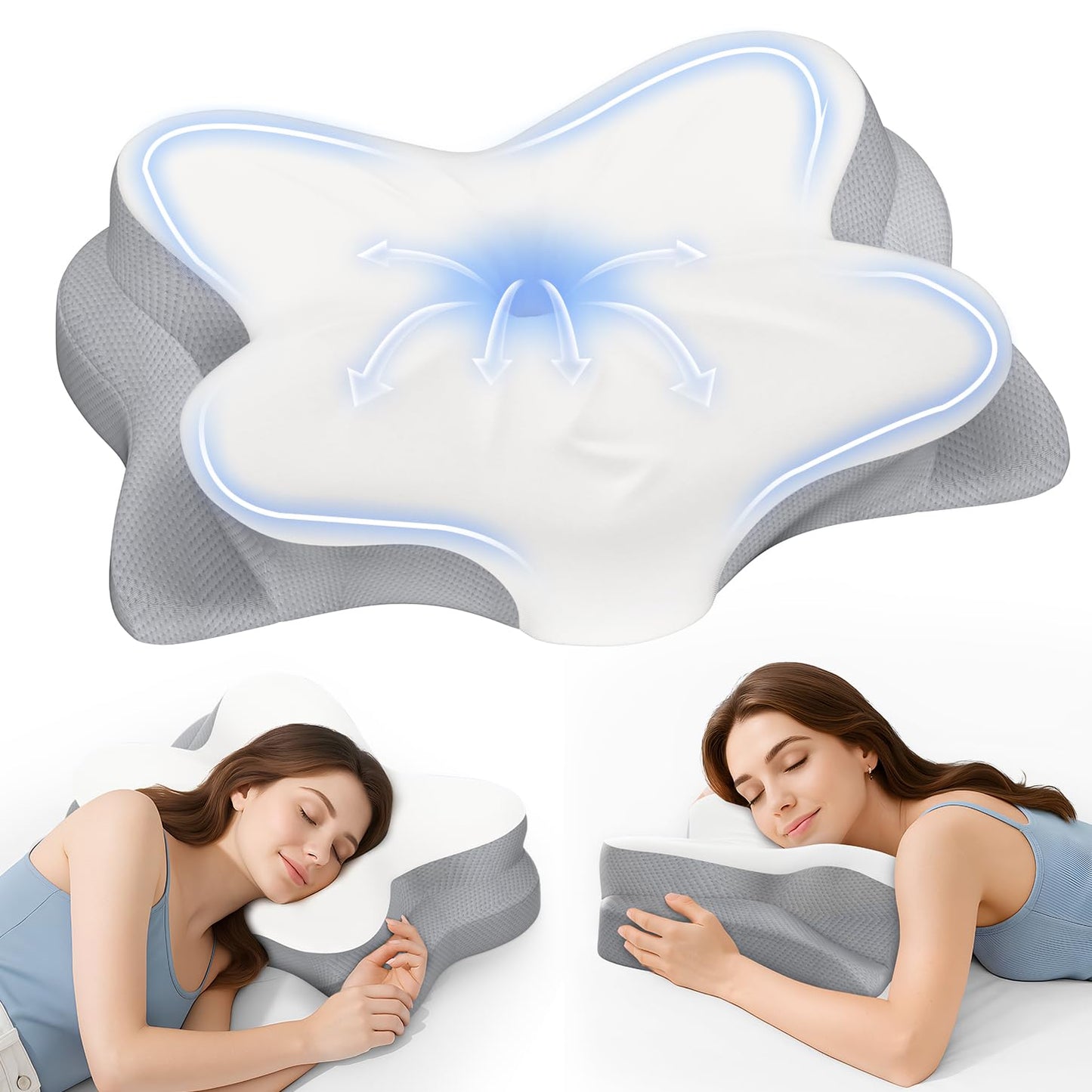 Fyova Cervical Neck Pillow, Ergonomic Memory Foam Pillows for Neck Pain Relief with Breathable Pillowcase, Adjustable Contour Neck Support Pillow for Side Back Stomach Sleepers, Odorless