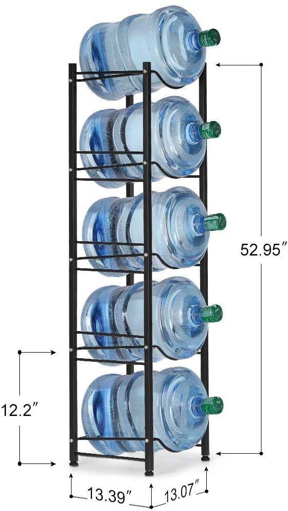 LIANTRAL Water Cooler Jug Rack, 5-Tier Heavy Duty Water Bottle Holder Storage Rack for 5 Gallon Water Dispenser, Save Space (Black)…
