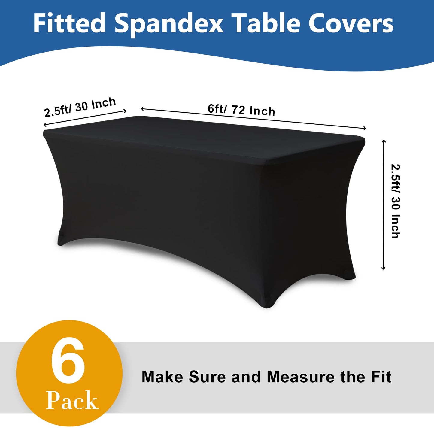 Enjoyidea Spandex Table Cover for 6 foot Rectangle Tables-6 Pack Fitted Stretch Black Tablecloth-Elastic 6ft Folding Tablecloths for Party, Vendor Booth Display, Banquet Buffet Event, Craft Trade Show