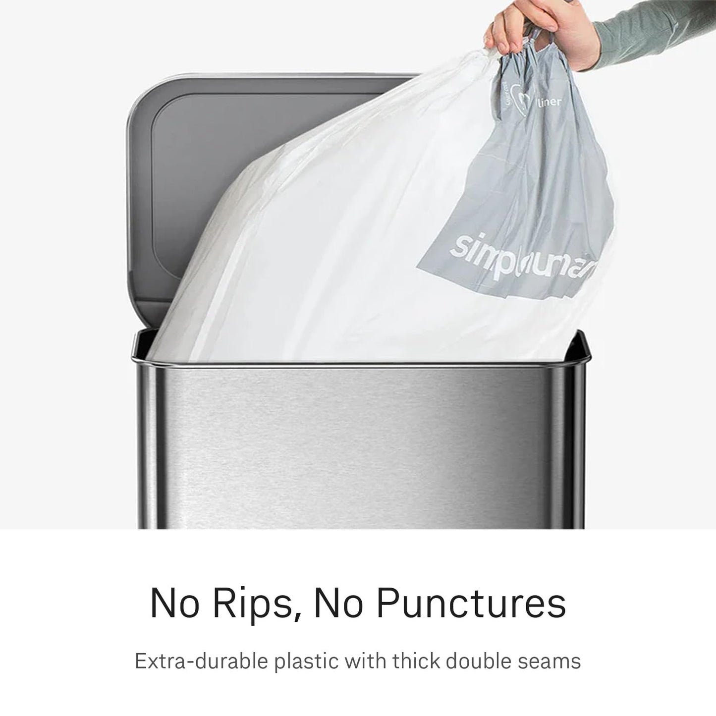 simplehuman Code N 100 Count Custom Fit Liners, Drawstring Kitchen Trash Bags, One-by-One Mess-Free Dispense, Extra Thick & Double Seamed, 50% PCR Plastic, 40-50 Liter / 10.6-13 Gallon, White