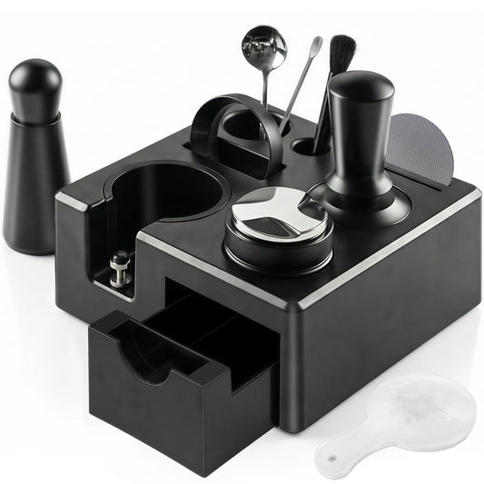 10PCS Espresso Accessories Kit - Espresso Knock Box and Tamping Station,Coffee Tamper,Distributor,WDT,Dosing Funnel,Puck Screen,Brush,Coffee Spoon,Latte Pen,16 Stencils Fits Breville 54mm Portafilter