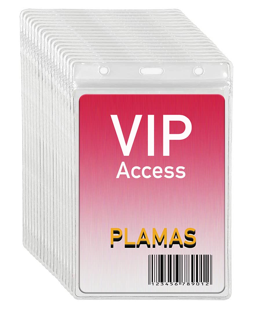 WTQ 100 PCS Waterproof ID Badge Holders (Large Size, Fit 3.5"x5" Inserts), Clear Plastic, Heavy-Duty, Vertical Hanging Card Holder with Zipper, Durable Vinyl Nametag Holders
