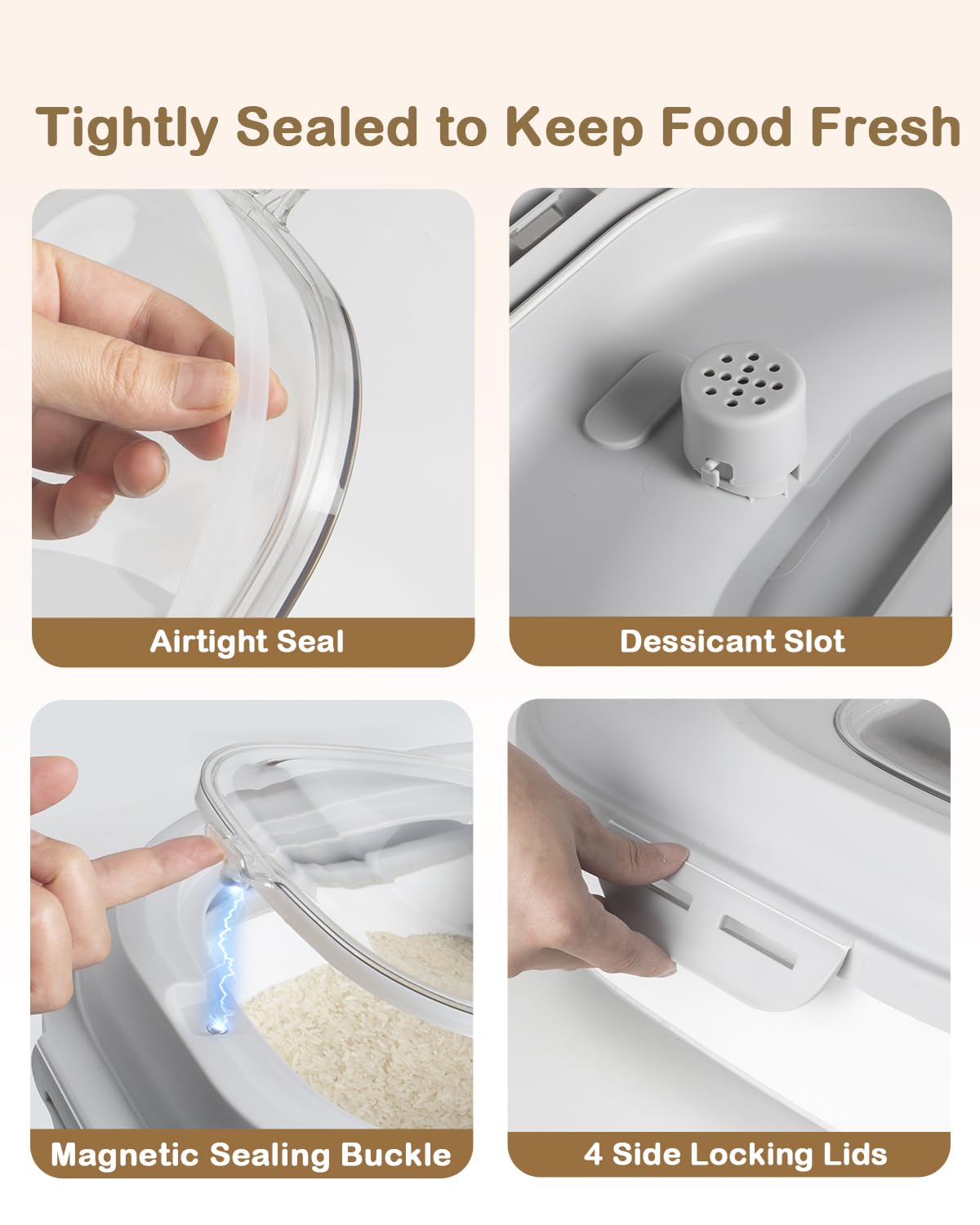 DDMOMMY 20-50 Lbs Food Storage Container With Wheel, Airtight Locking Lid, Collapsible Rice Container, Flour Storage With Small Container and Scoop, Suitable for Pet Food