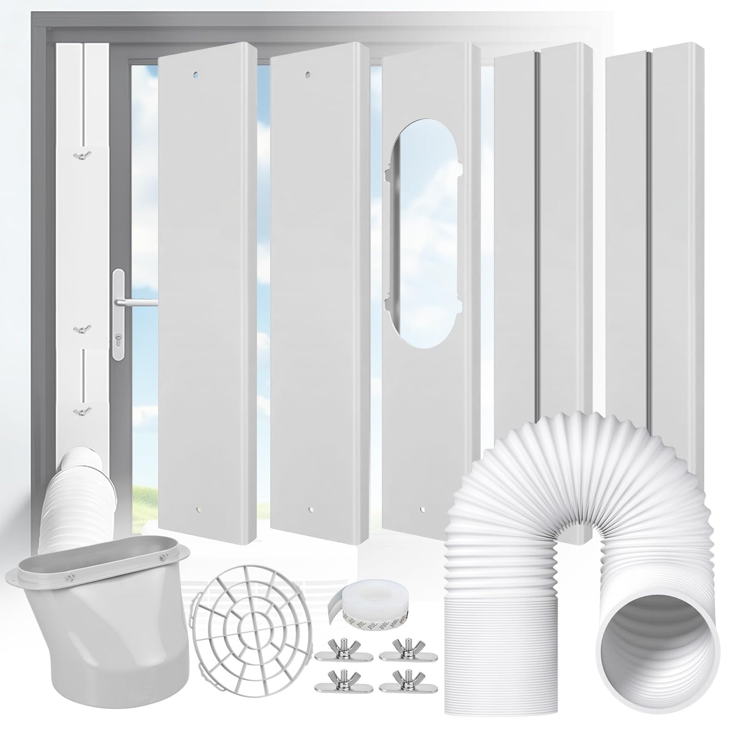 cocobeen Portable Air Conditioner Window Kit - Adjustable Universal Window Seal AC Vent Kit with 5.9” Exhaust Hose for Sliding Vertical/Horizontal Windows (5 Panels)