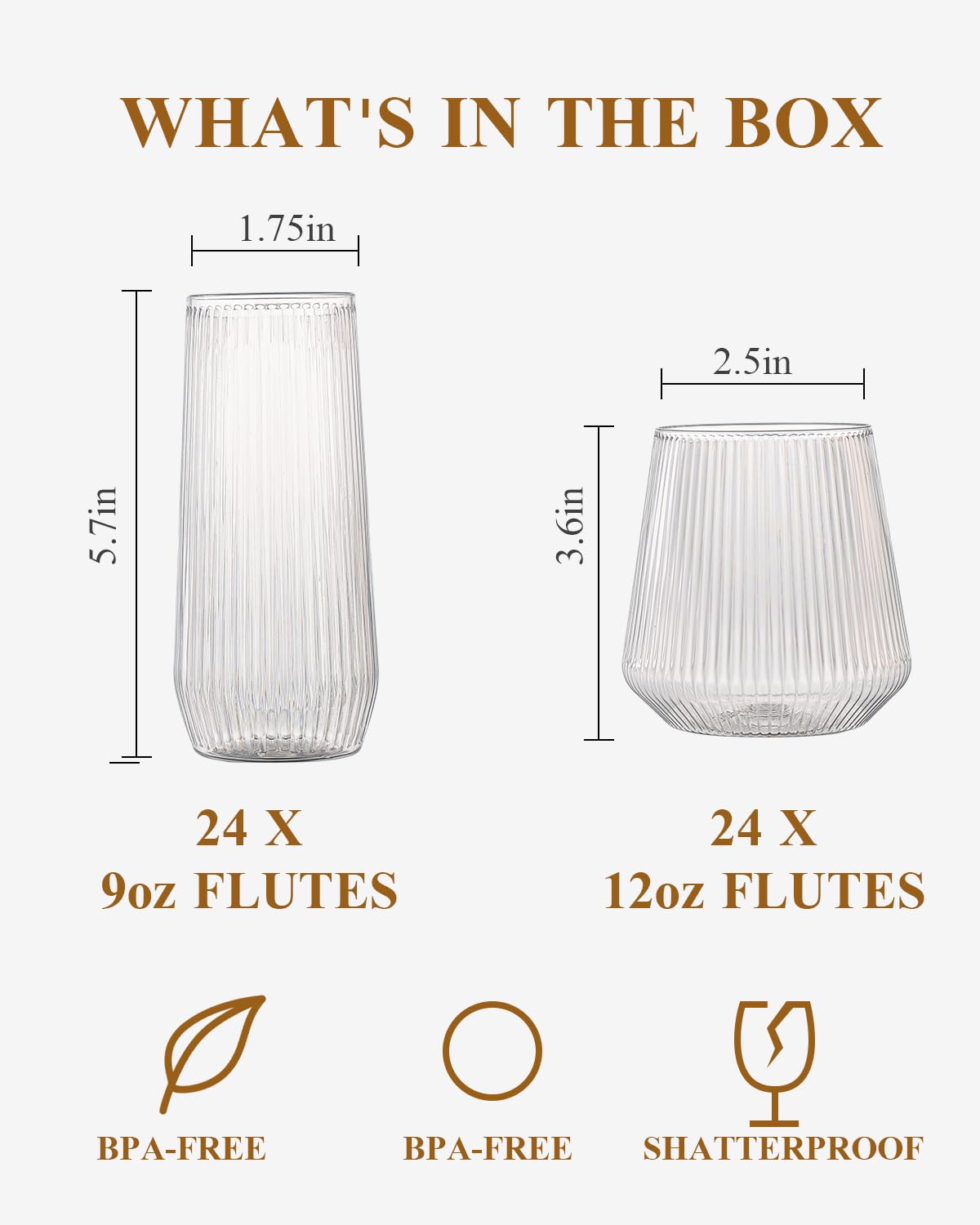 BESTSTAR 48 Pack Disposable Ribbed Origami Ripple Plastic Glasses Set - 24 9 OZ Stemless Champagne Flutes & 24 12OZ Cups, BPA-Free Shatterproof Clear Drinkware for Weddings, Parties & Events (Clear)
