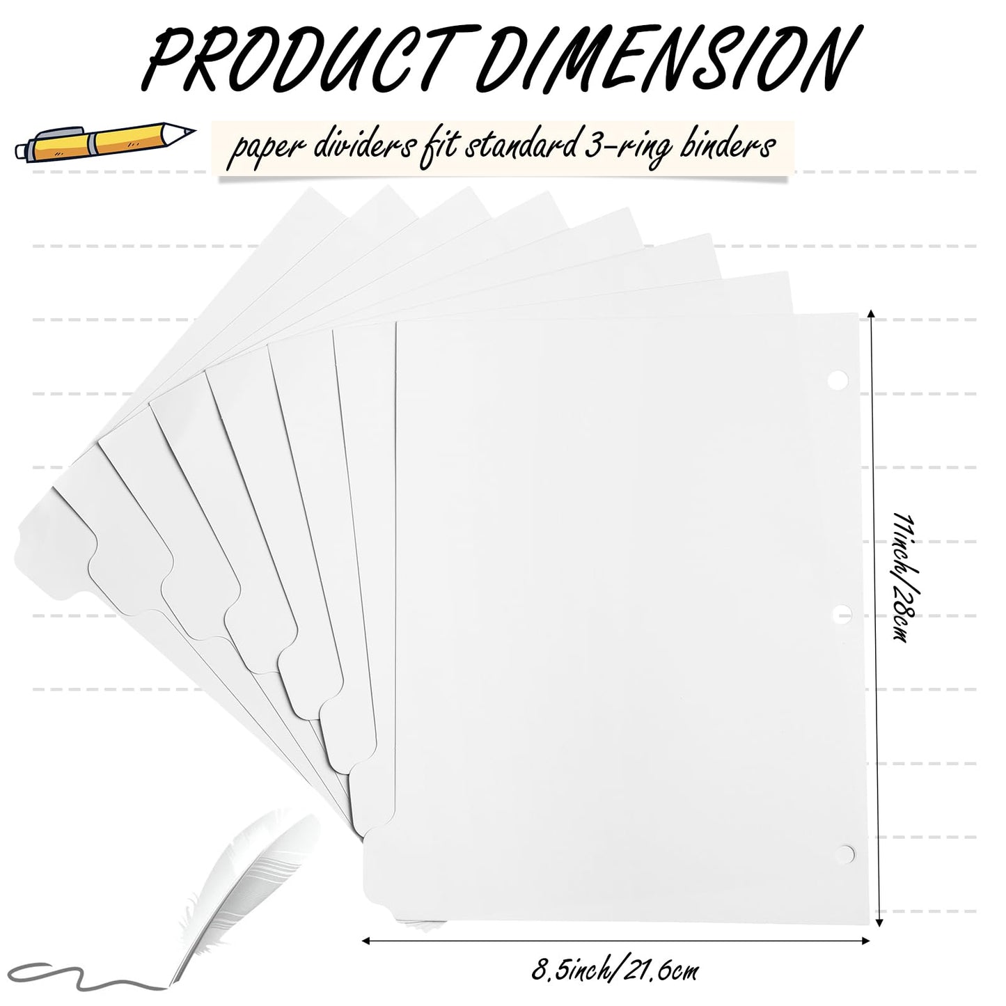 Harloon 30 Set 30 Set 3 Ring Binder Dividers with 8 Tabs, 1/8 Cut Tab Divider 3 Hole Punch 8.5 x 11 Inch Blank Index Binder Bulk 230 GSM Heavyweight Paper for School Class Office Home (White)
