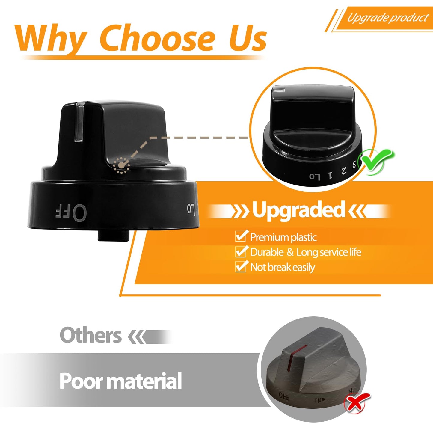 atgestore WB03X24759 Stove Knobs Replacement for GE Stove Parts KIP 5G92 222D5793 Cooktop Knobs GE Range Oven Parts Black Plastic Surface Burner Control Knob Range Burner Knobs 5 Pcs