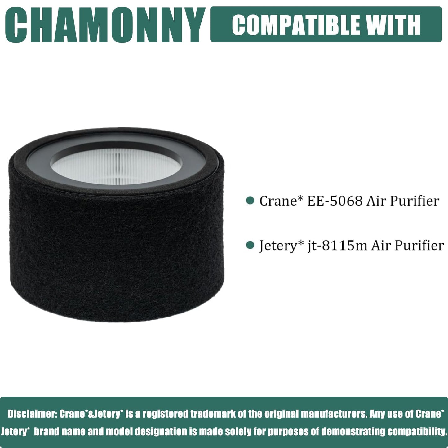CHAMONNY EE-5068 Filter Replacement, Compatible with Crane EE-5068 and Etery jt-8115m Air Purifiers, HEPA Filter and Activated Carbon Filters, Part# HS-1946, 2 Pack