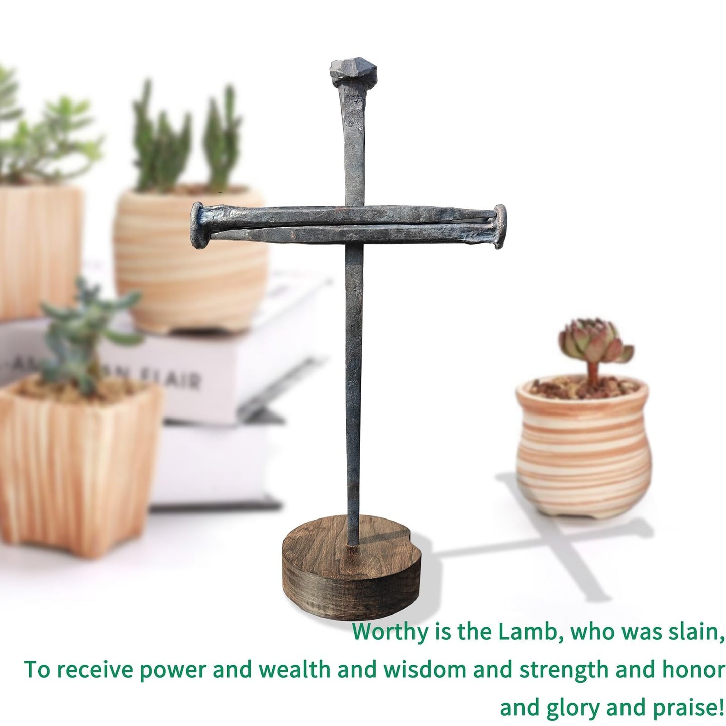 annrose Passion of Jesus Christ Crucifixion Nail Metal Cross,Jesus Christ Tabletop Crucifix,Ordination Gifts,Religious Gifts for Men Women,Religious Fathers Day Gift (Solid Wood Base)