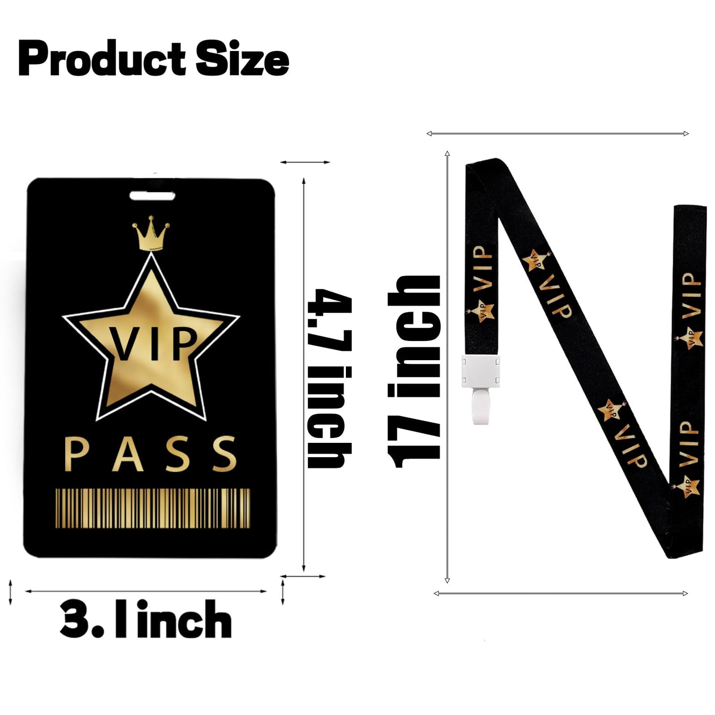 50 Sets VIP Badge Lanyards with VIP Pass Cards VIP Lanyards with Star, Black Breakaway Lanyard PVC VIP Cards for Backstage Concert Event Birthday Party Organizer (Black, Gold)