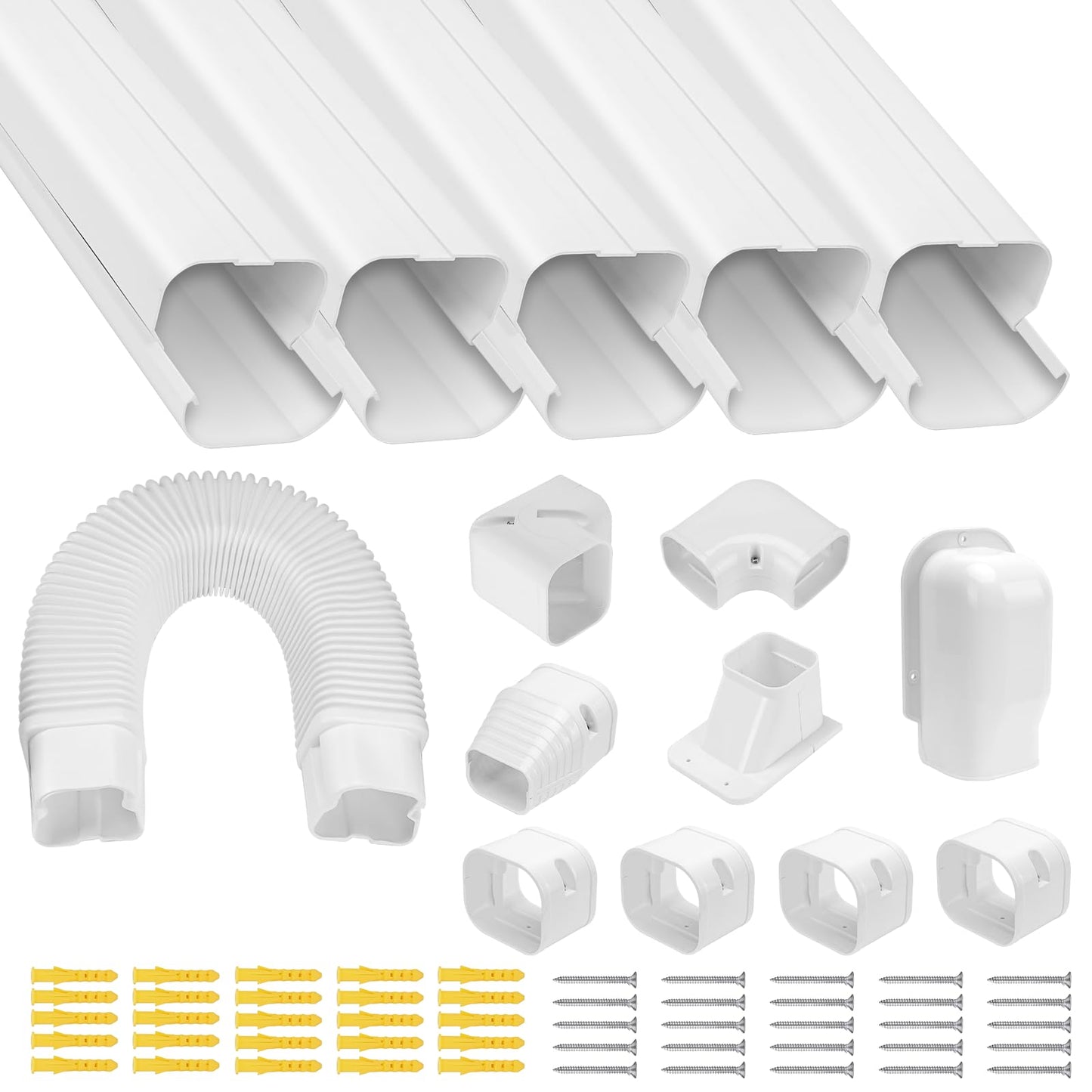 Cenipar 3" 18.5Ft Mini Split Line Set Cover Kit, Decorative PVC Line Hide for AC and Heat Pump, Easy Installation, White