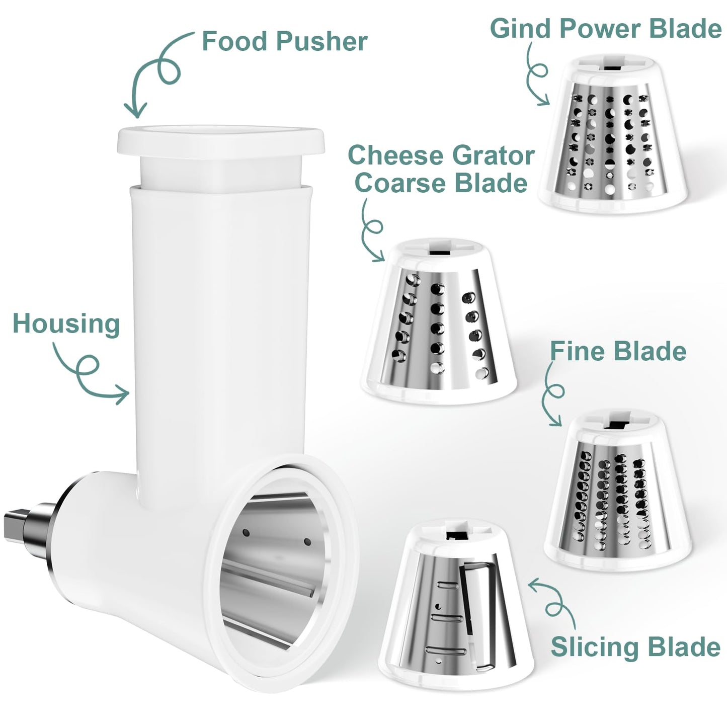 21Pcs Meat Grinder & Cheese Grater Attachment for KitchenAid Stand Mixer, with 4 Grinding Plates, Metal Sausage Stuffer Tubes, 4 Slicer Shredder Attachment, Kitchen Aid Accessories and Attachments