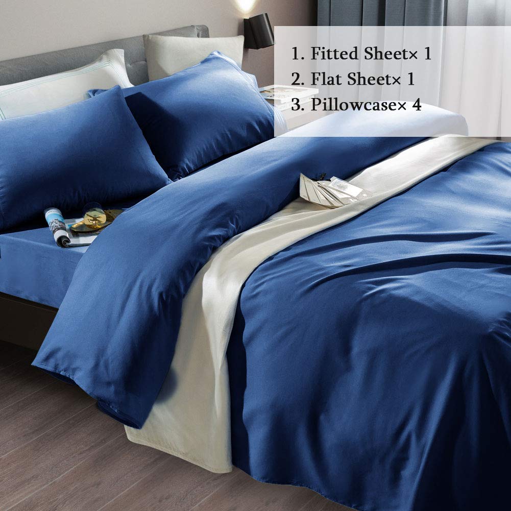 SONORO KATE Bed Sheet Set Super Soft Microfiber 1800 Thread Count Luxury Egyptian Sheets Fit 18-24 Inch Deep Pocket Mattress Wrinkle-6 Piece (Navy Blue, King)