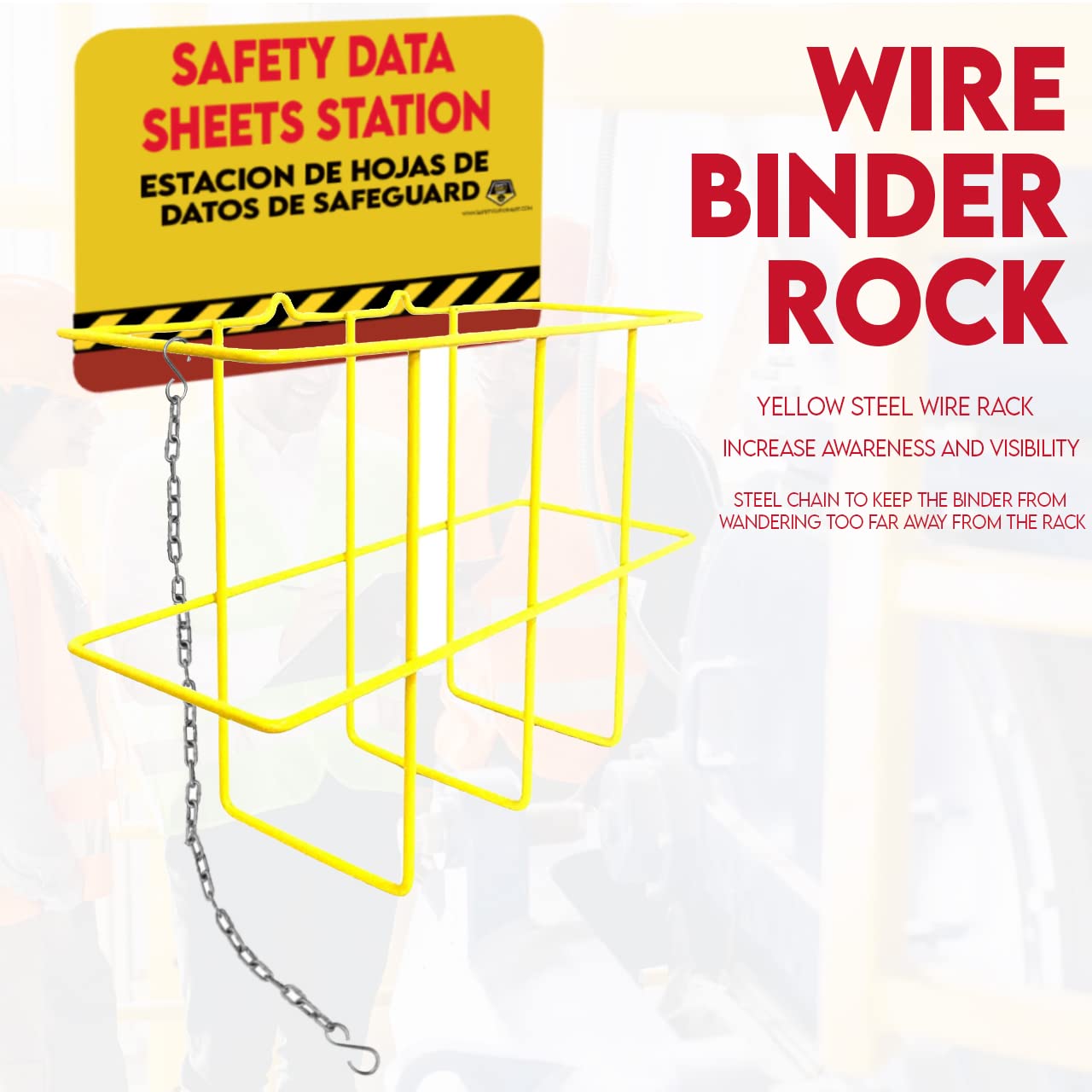 Performore SDS Display Rack -Set with 3 Inch Heavy Duty Ring Binder, Wire Rack, SDS Station Sign, Chain, Mounting Hardware, SDS Poster & SDS Sticker (250 Roll) Included