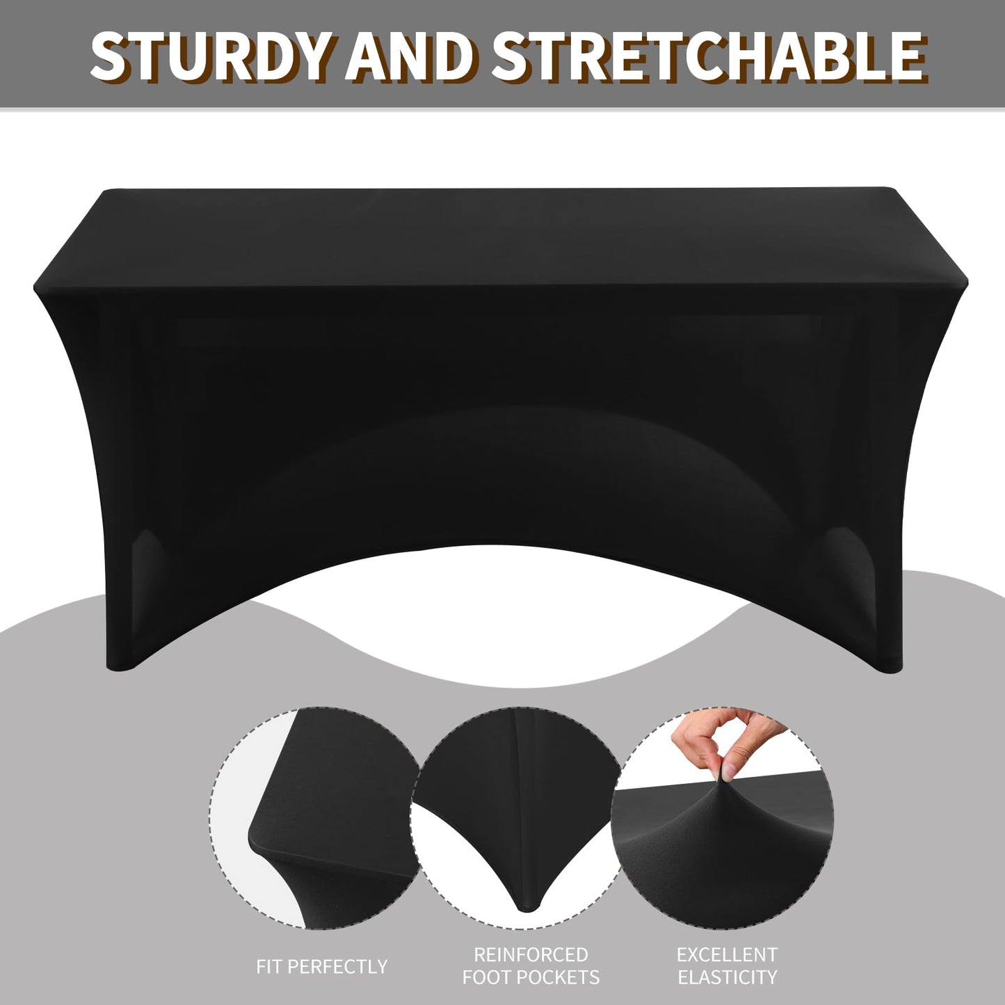 Fixwal 6 Pack Black Table Cloths Rectangle 8FT, Spandex Table Covers, Table Cloths for 8 Foot Rectangle Tables, Fitted Tablecloth (96L x 30W x 30H Inch)