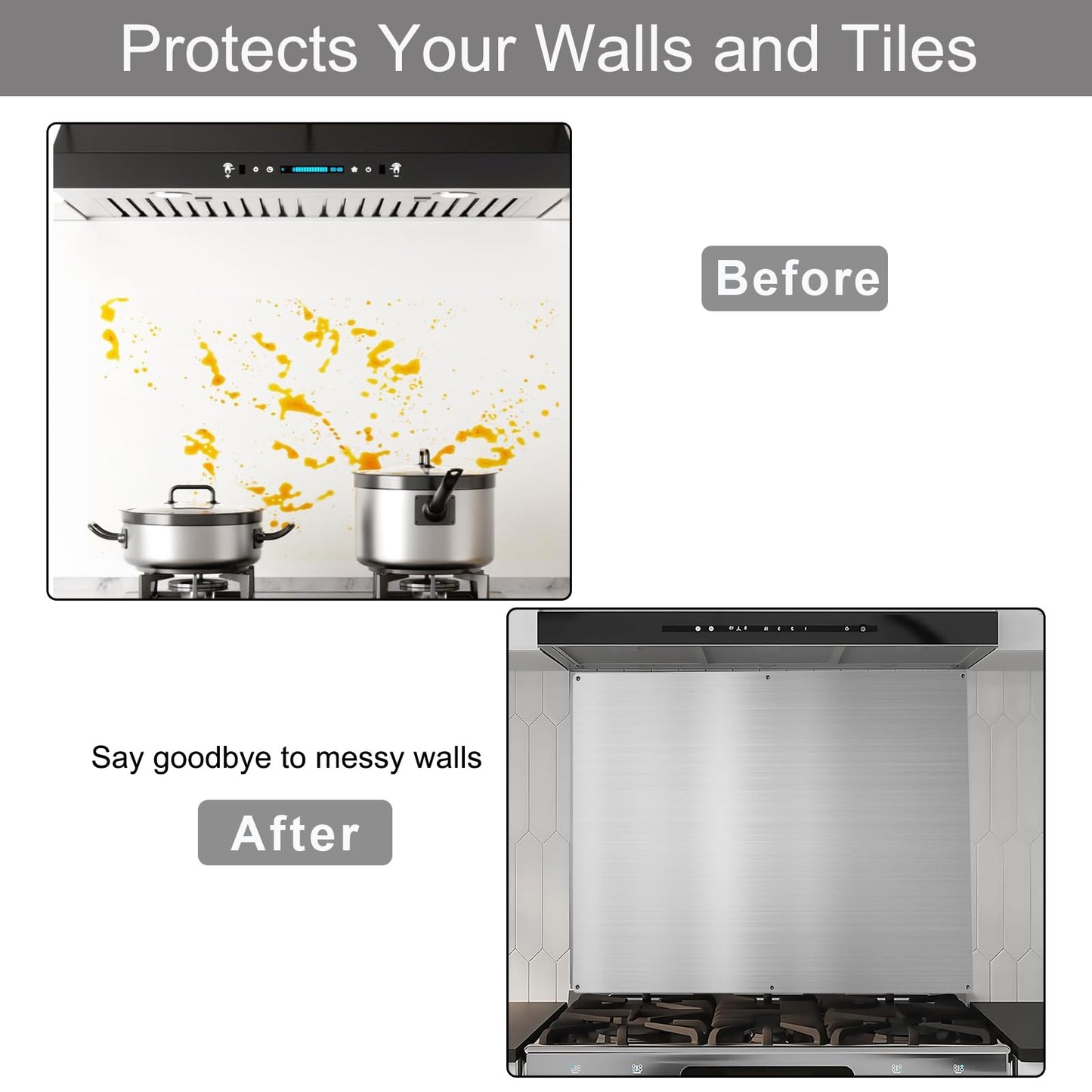 Plowo 24" By 30" Stainless Steel Stove Backsplash, Range Hoods Backsplash Wall Shield Metal Panel, Ultra Flat Splatter Guard for Stovetop, 6 Pre Drilled Holes for Easy Installation