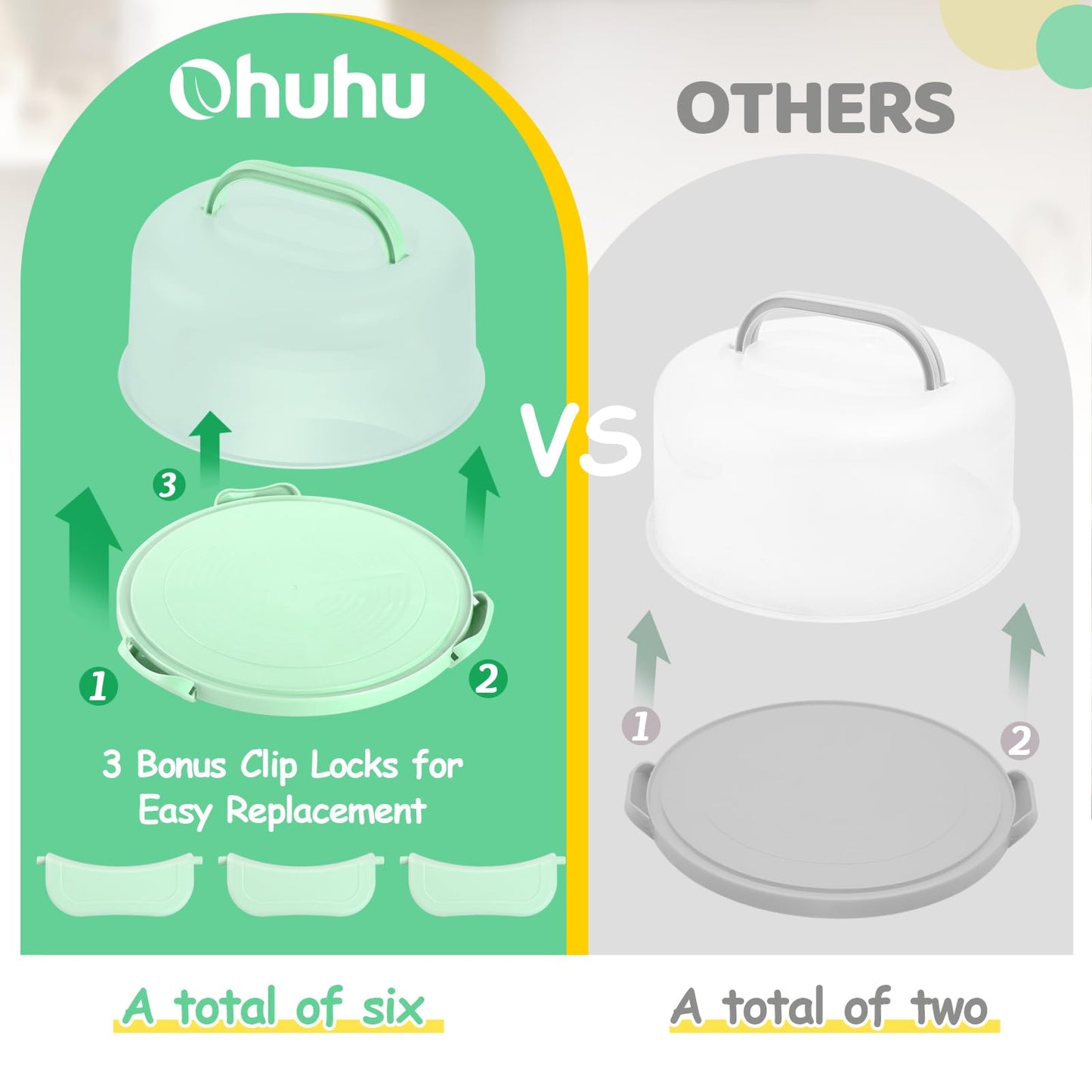 Cake Carrier with Lid and Handle, Ohuhu BPA-Free Cake Containers Cake Holder for 10 inch Cake with 2 Handle Cupcake Carrier - Plastic Cover Two Sided Base for Transport Pie Nut Fruit Mothers Day Gifts