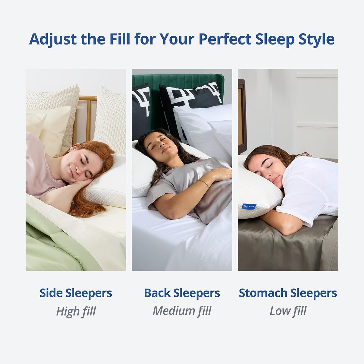 Cosy House Collection Luxury Rayon Derived from Bamboo Shredded Memory Foam Pillow - Adjustable & Removable Fill - Cool & Breathable Cover with Zipper for Side, Back, & Stomach Sleepers (Queen)