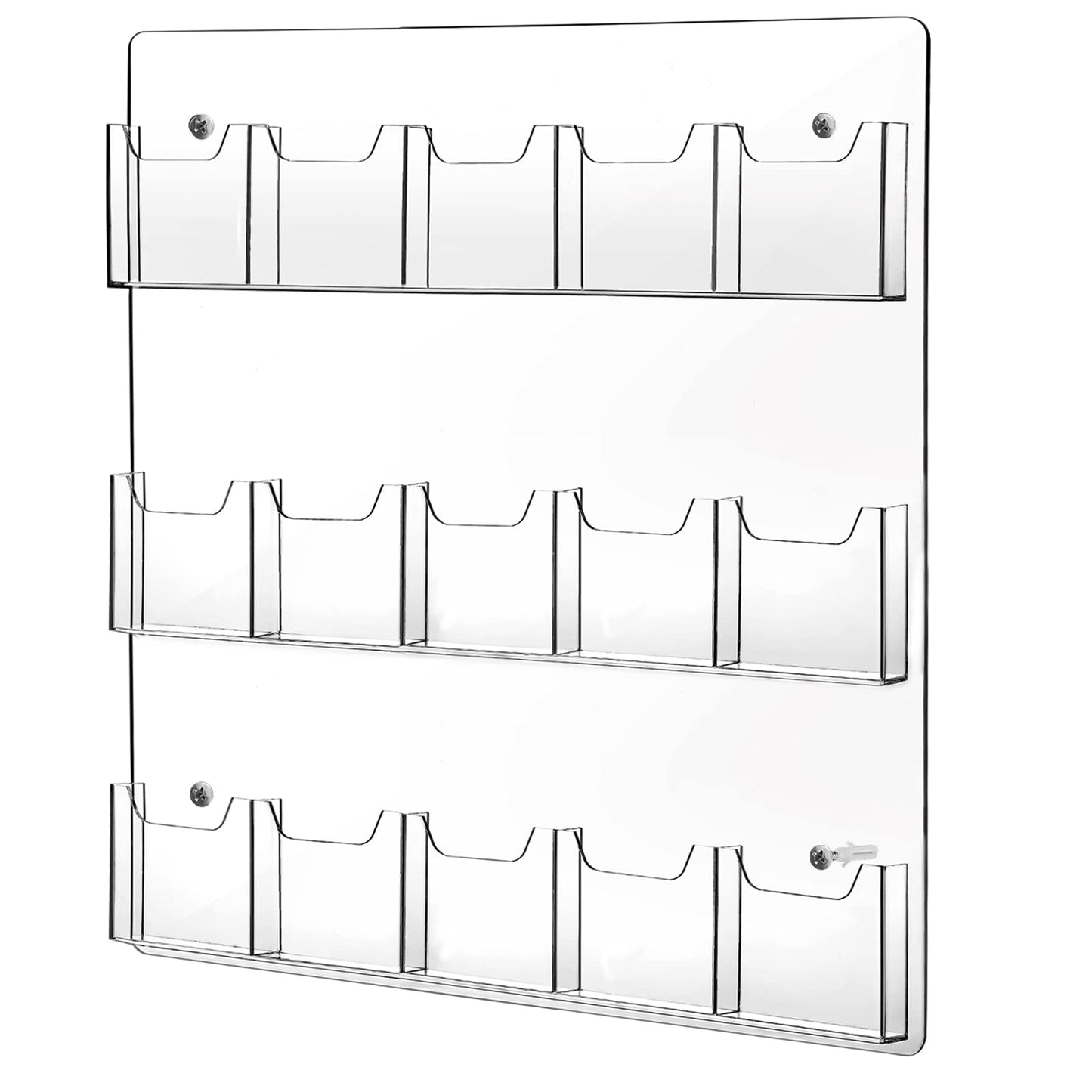 15 Pockets Clear Acrylic Brochure Pamphlet Holder Brochure Display Stand Business Tri Fold Brochure Multi Slot Holder Rack Wall Mount Pocket for Literature Menu Document Flyer Advertise Supplies