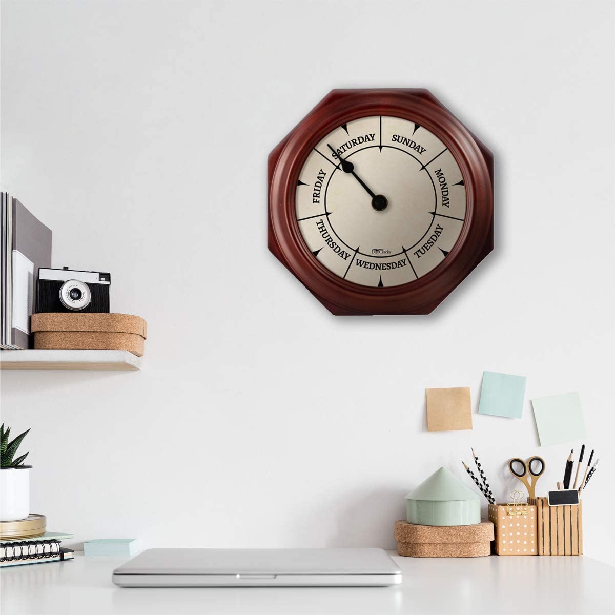 DayClocks Classic Day of The Week Wall Clock - 10" Solid Mahogany Wood Frame, Ideal Retirement Gift for Men and Women, Day Clock for Seniors and Retirees