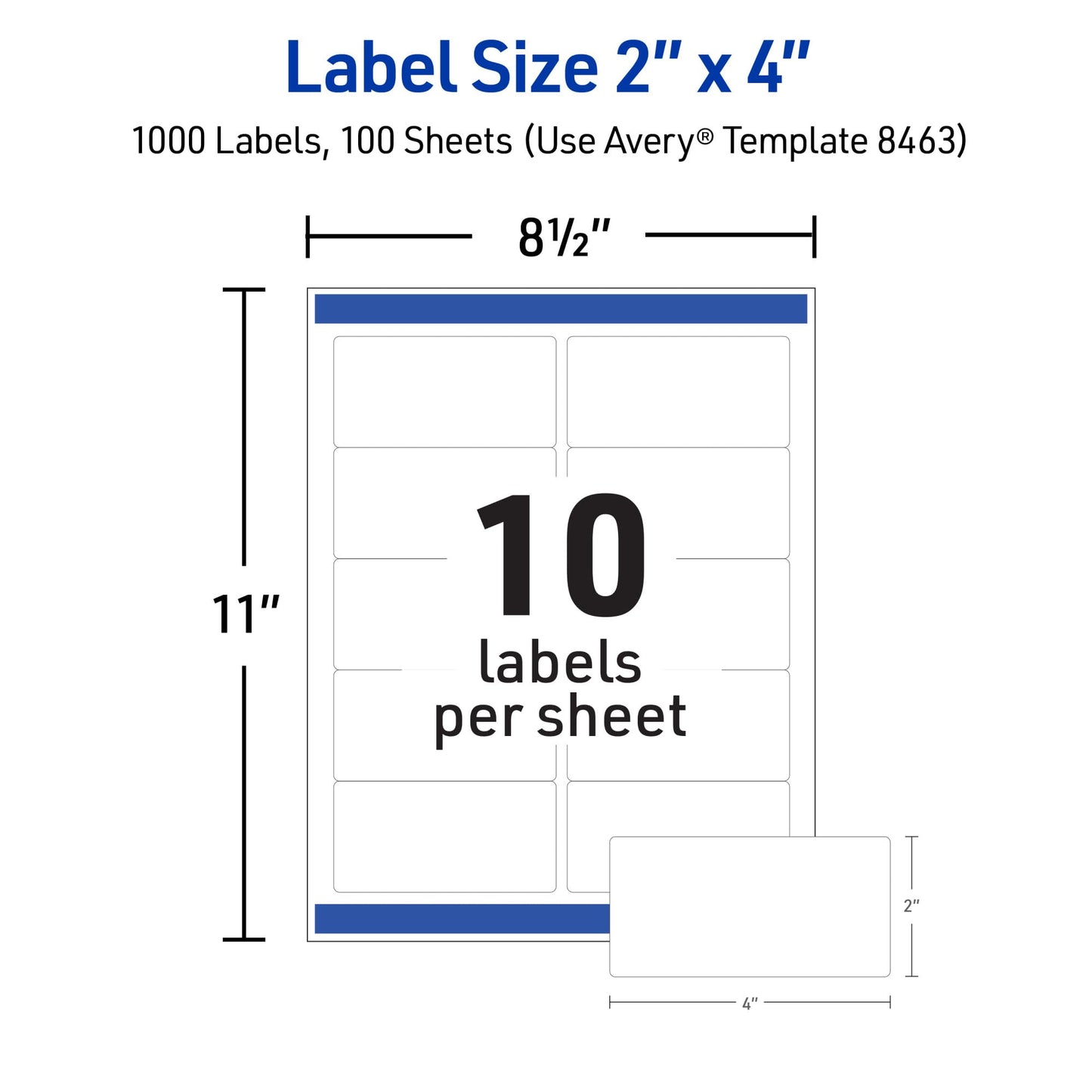 Avery Printable Shipping Labels, Sure Feed Technology, 2" x 4" Customizable Stickers, White, 1,000 Blank Mailing Labels, Great for Mailing, Shipping, and More (8463)