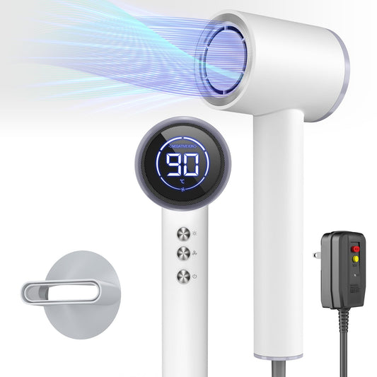 1600W Ionic Hair Dryer with LED Display & Magnetic Nozzle, Professional Hair Dryer Blow Dryer, Portable Hair Dryer with Self-Cleaning Function, Low Noise Hair Blow Dryer for Travel, Home-Foggy White